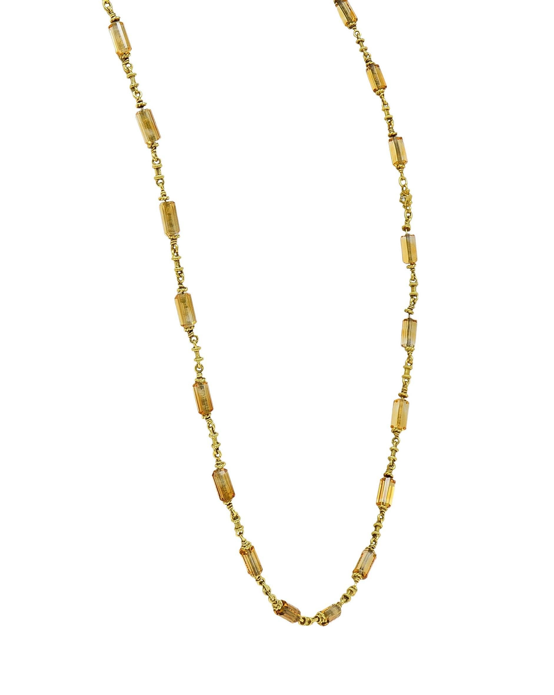 Judith Ripka 2000's Citrine Diamond 18 Karat Yellow Gold Bead Chain Necklace For Sale 2