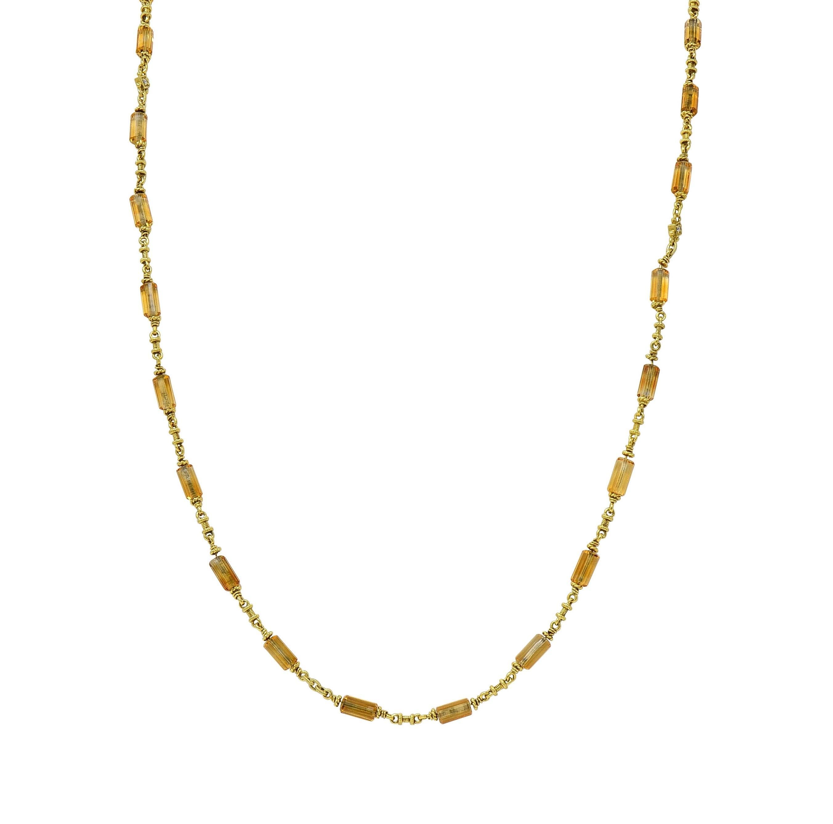 Judith Ripka 2000's Collar de cadena de cuentas de oro amarillo de 18 quilates con citrino y diamante