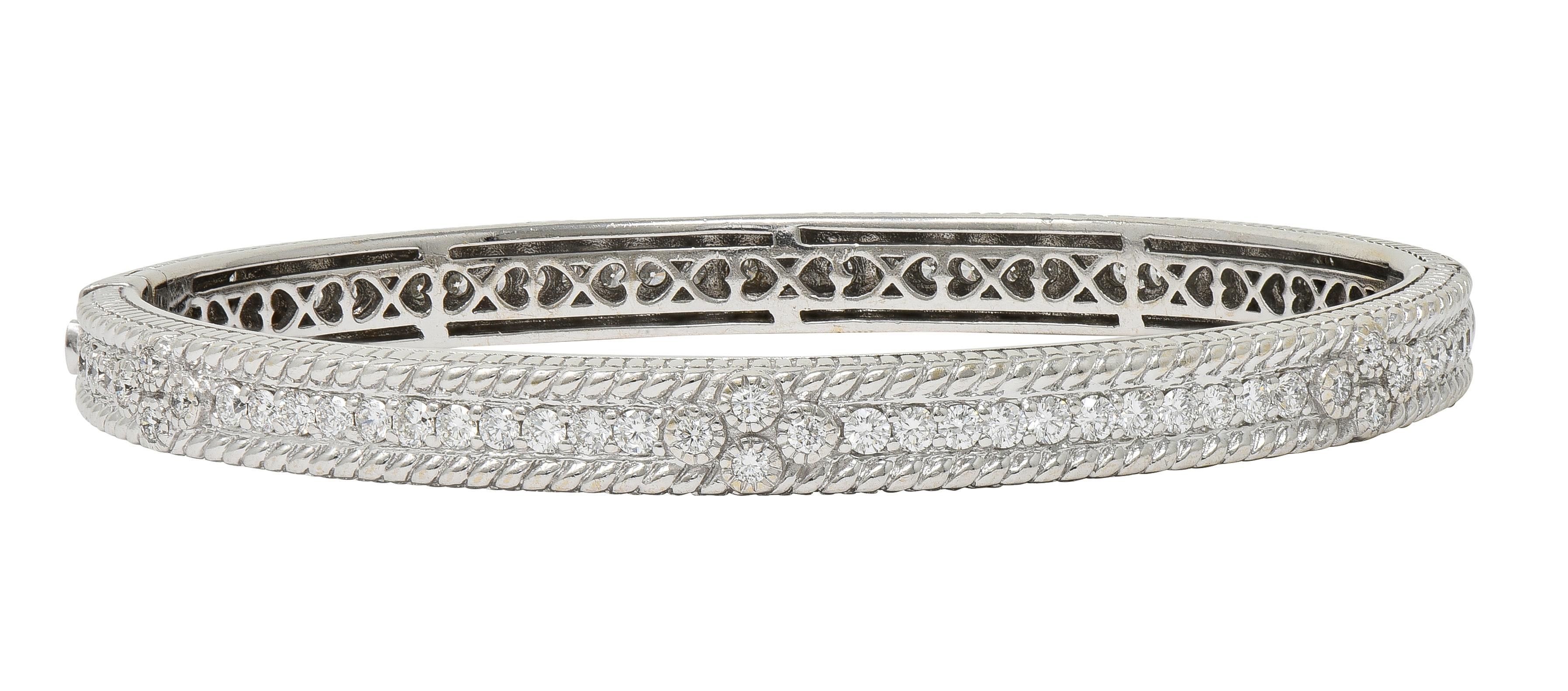 Bracciale a corda ritorta con diamanti in oro bianco 18 carati di Judith Ripka del 2000 In condizioni ottime in vendita a Philadelphia, PA