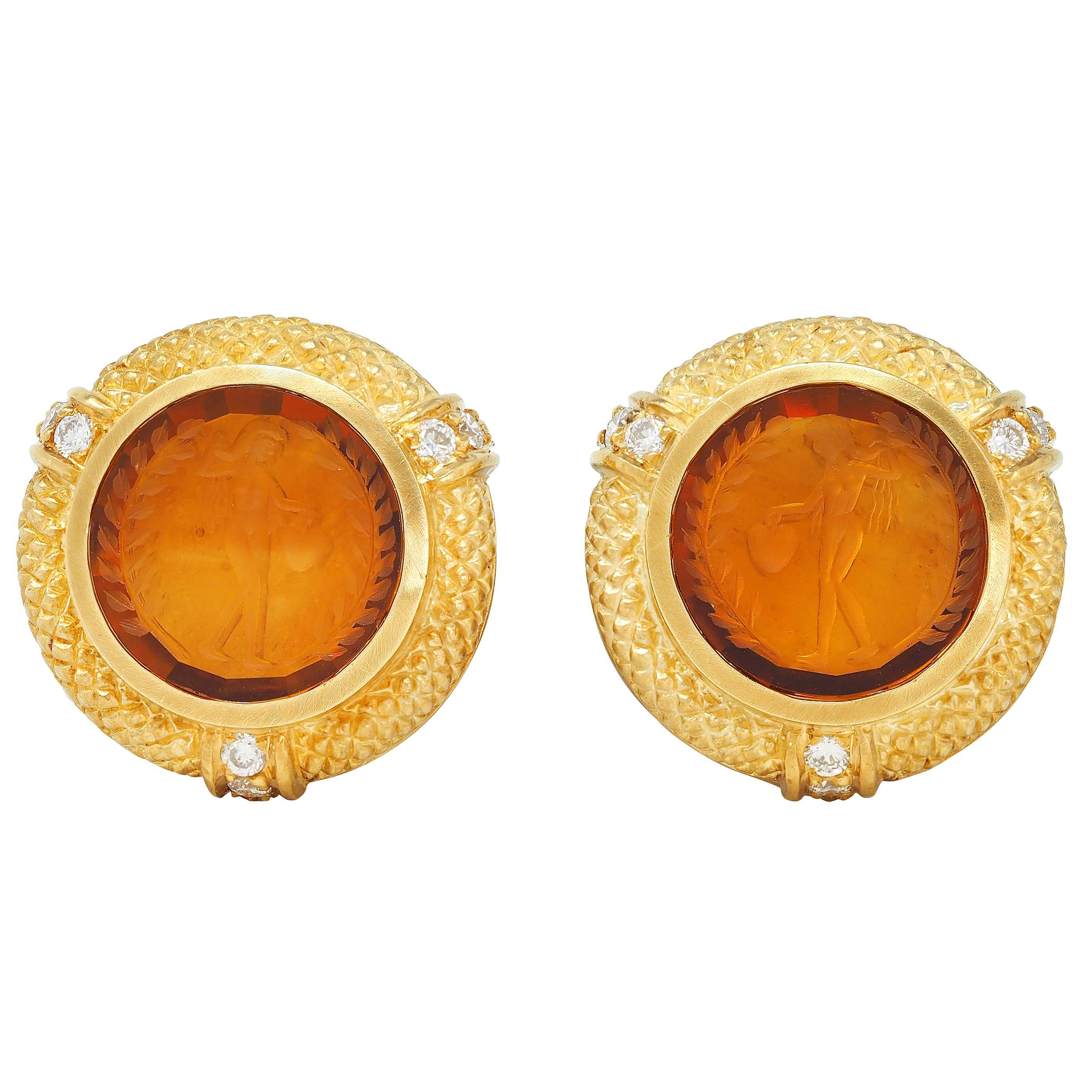 Orecchini in vetro veneziano con diamante in oro giallo 18 carati Judith Ripka 2000s