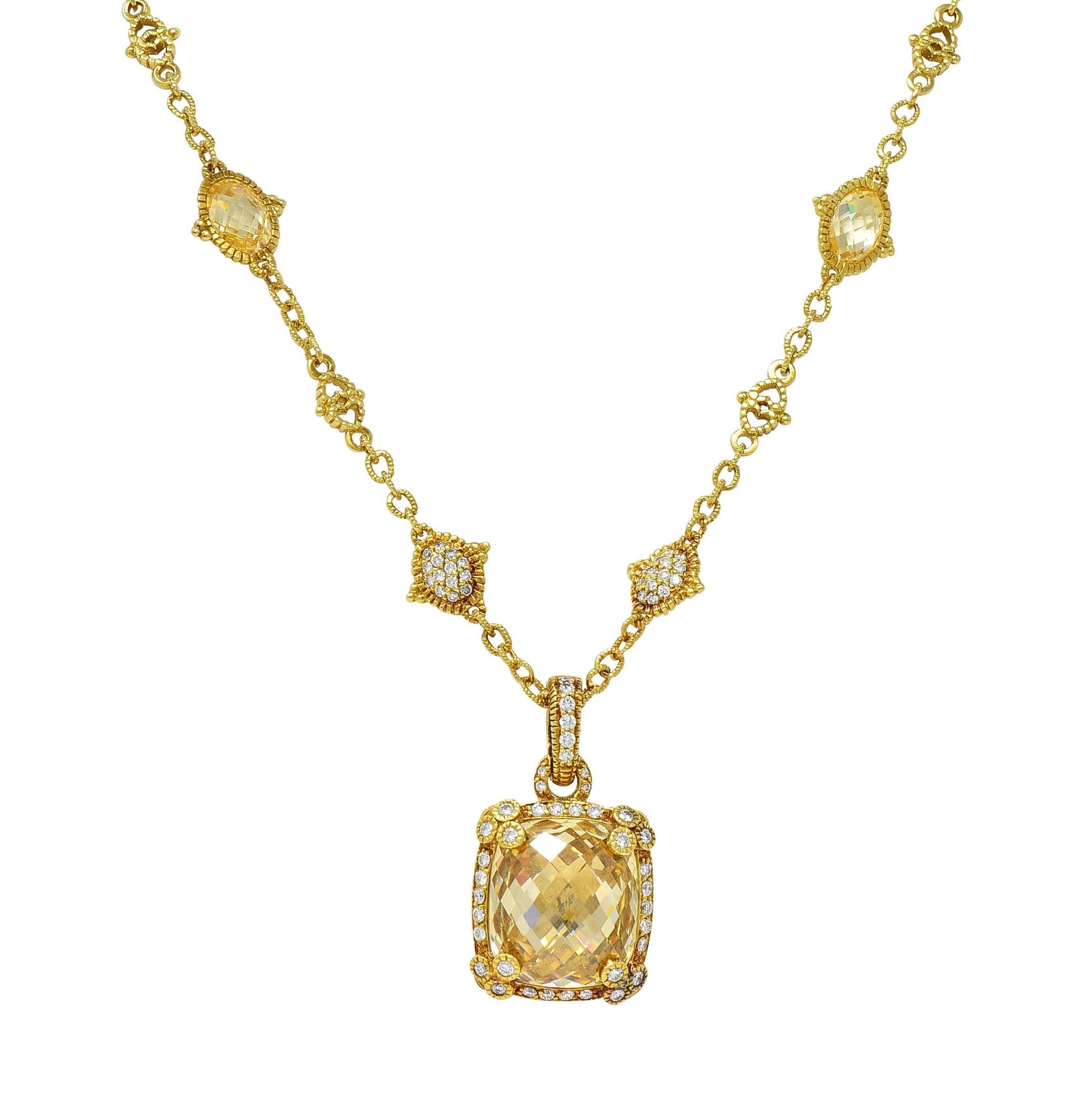 Judith Ripka 23.04 CTW Canary Quartz Diamond 18K Gold Pendant Necklace 5