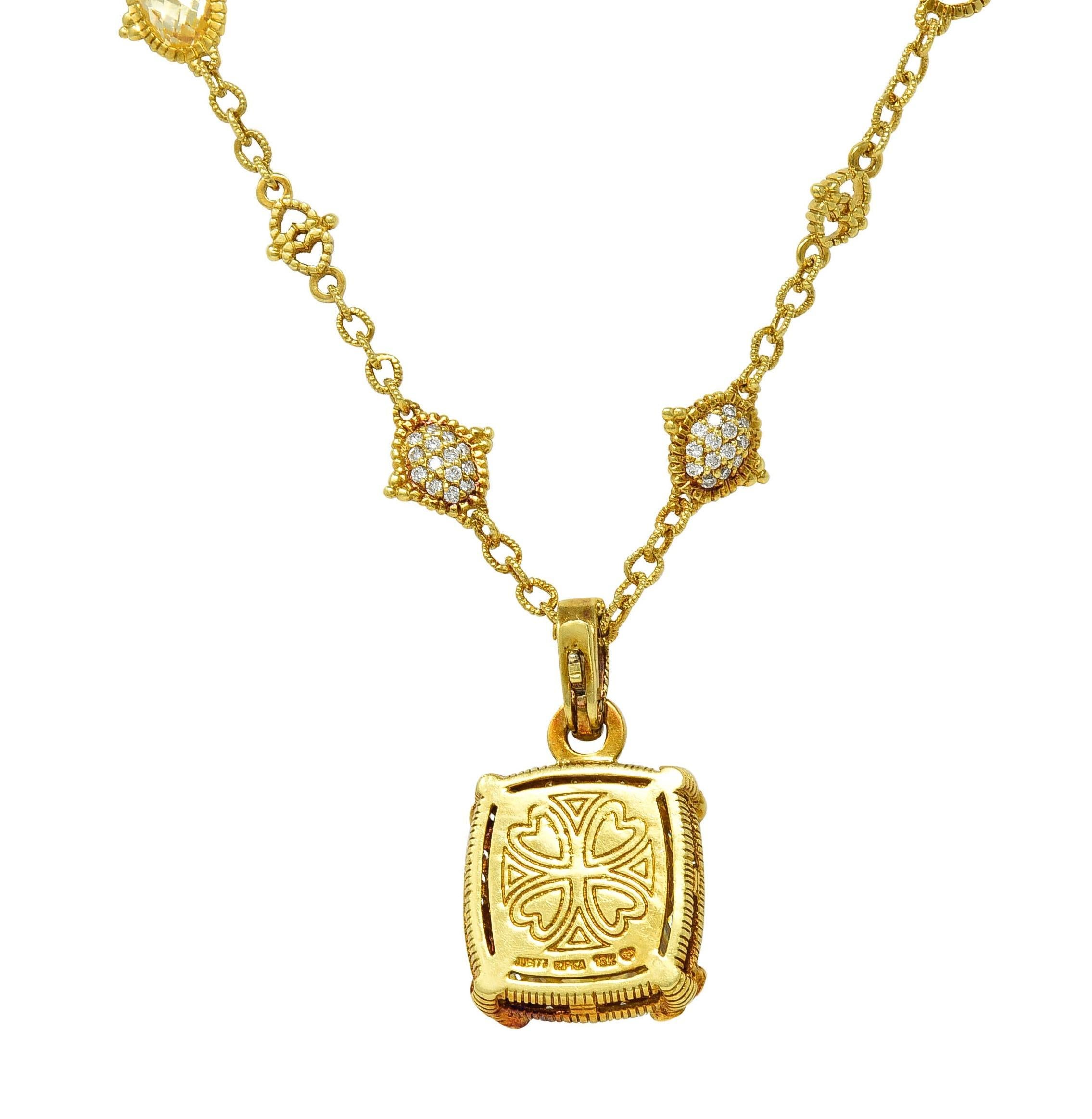 Judith Ripka 23.04 CTW Canary Quartz Diamond 18K Gold Pendant Necklace 8