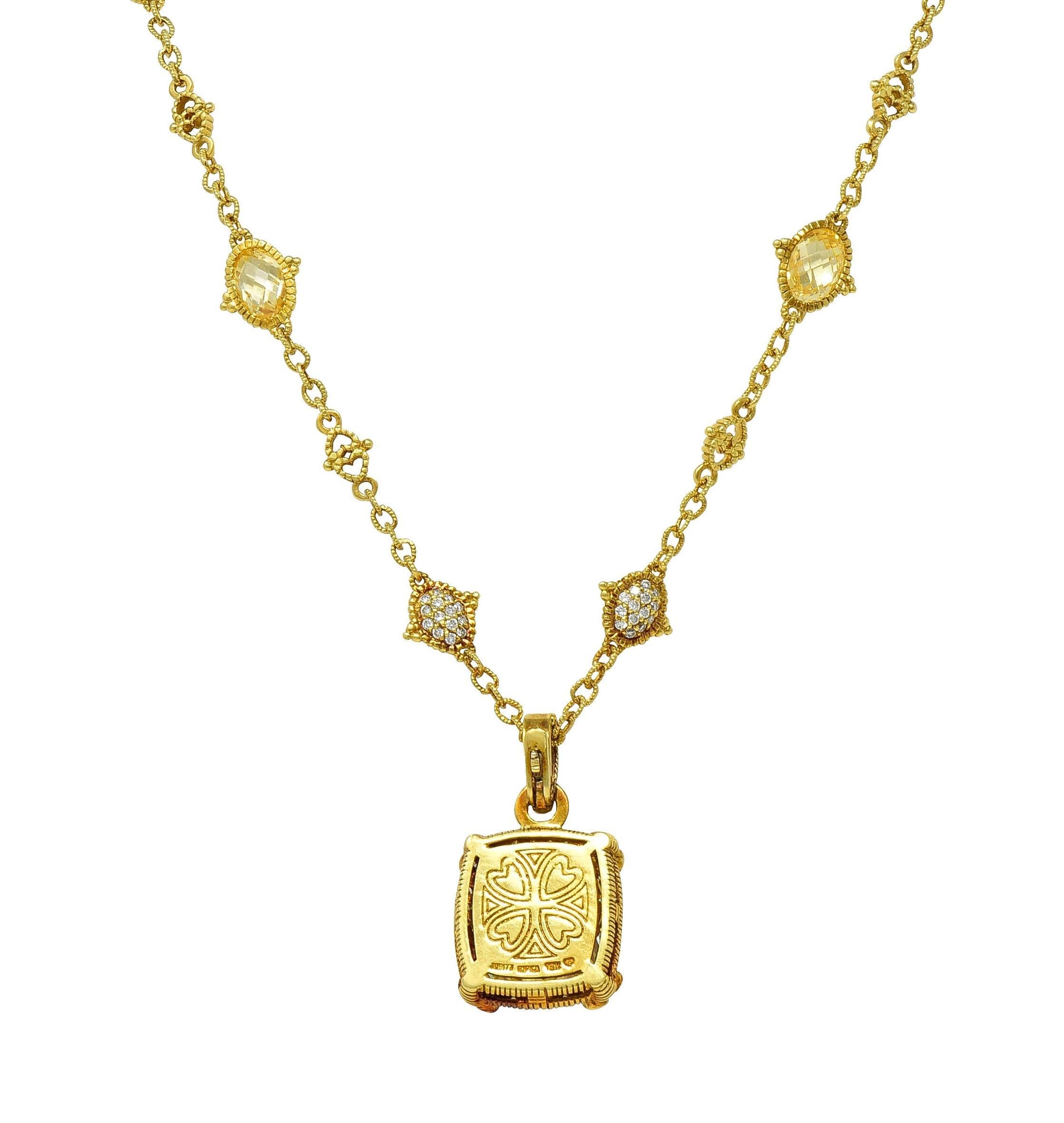 Women's or Men's Judith Ripka 23.04 CTW Canary Quartz Diamond 18K Gold Pendant Necklace