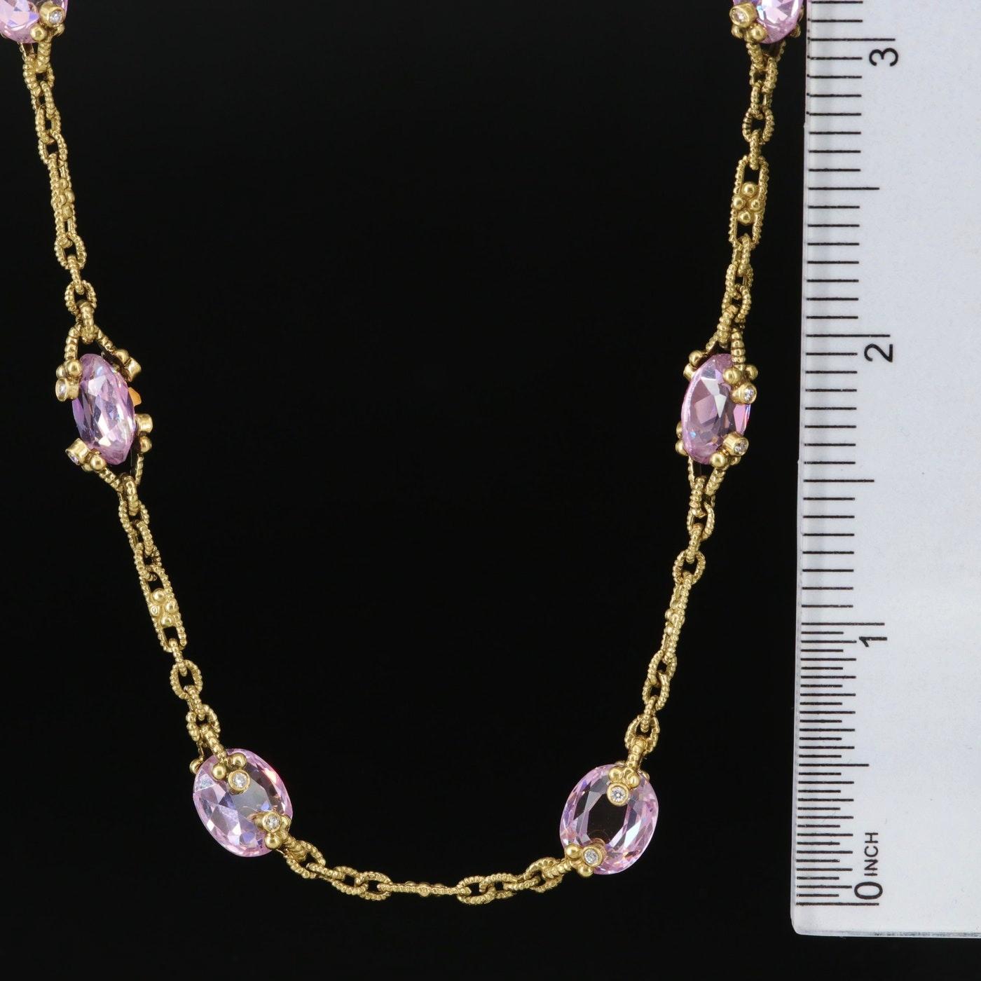 Oval Cut Judith Ripka / 27.5 Ct Diamond & Sapphire Necklace / 23.8 Grams / 18K