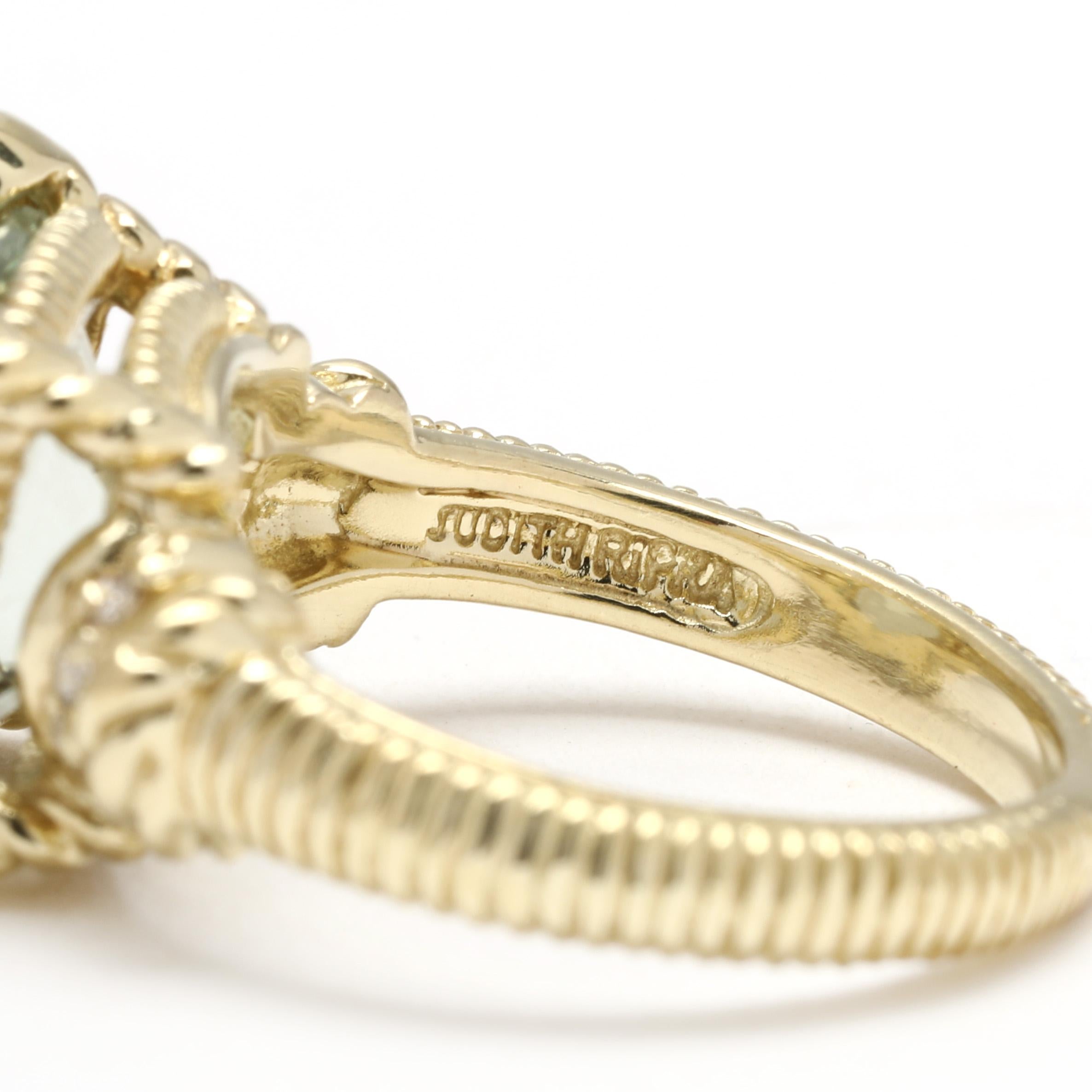 Judith Ripka, bague en or jaune 18 carats, Prasiolite 5,2 carats et diamants, taille 4,75 Unisexe en vente