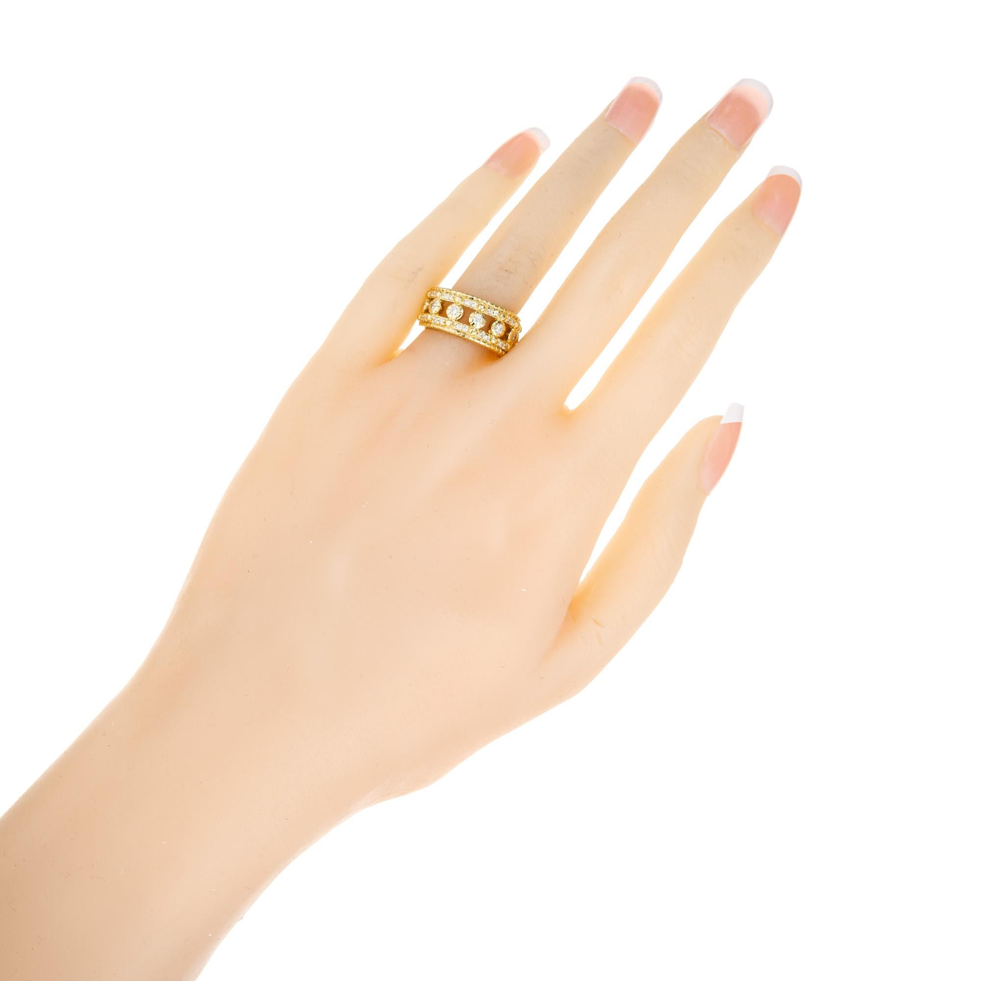 Brilliant Cut Judith Ripka .62 Carat Round Diamond Wide Gold Eternity Ring For Sale