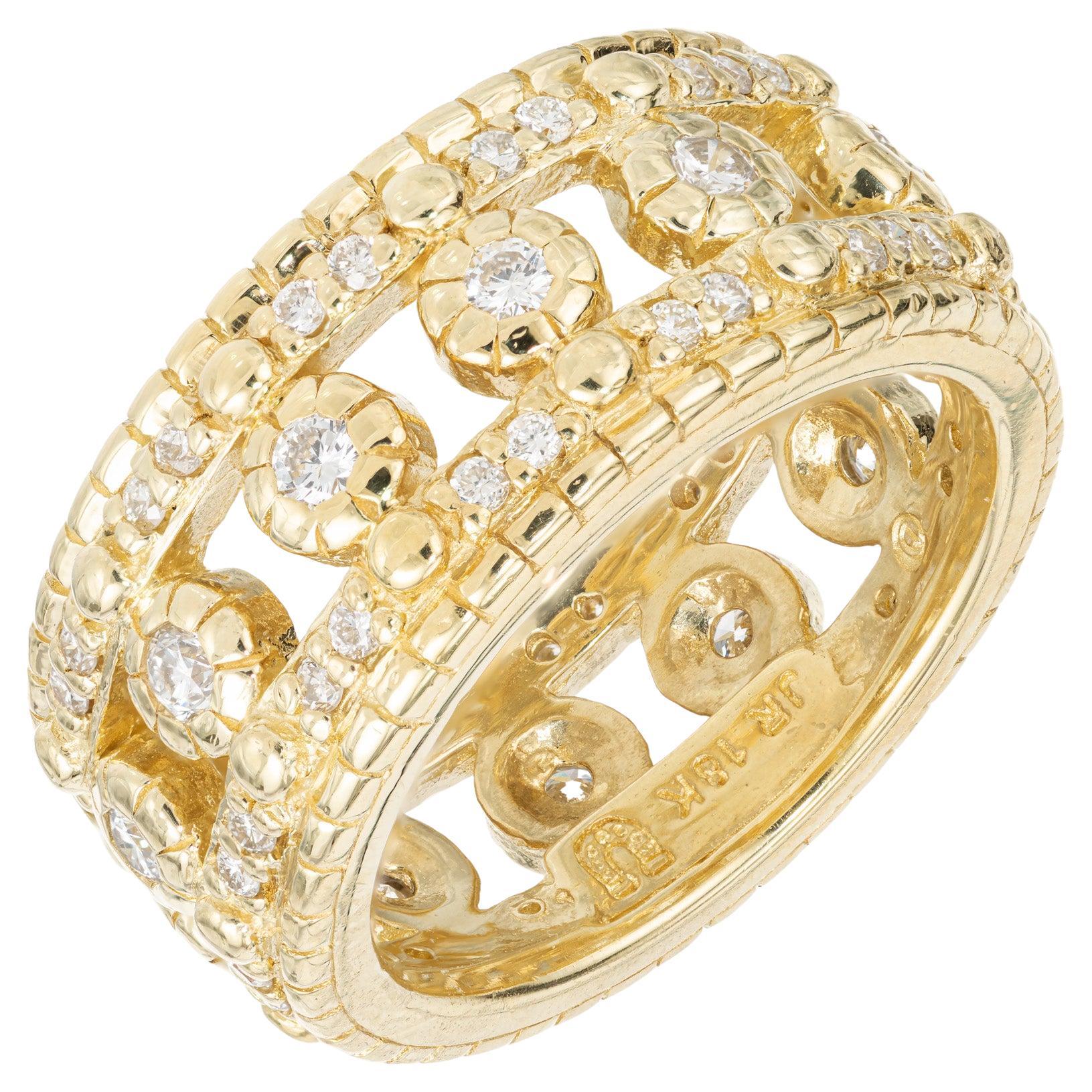 Judith Ripka .62 Carat Round Diamond Wide Gold Eternity Ring For Sale