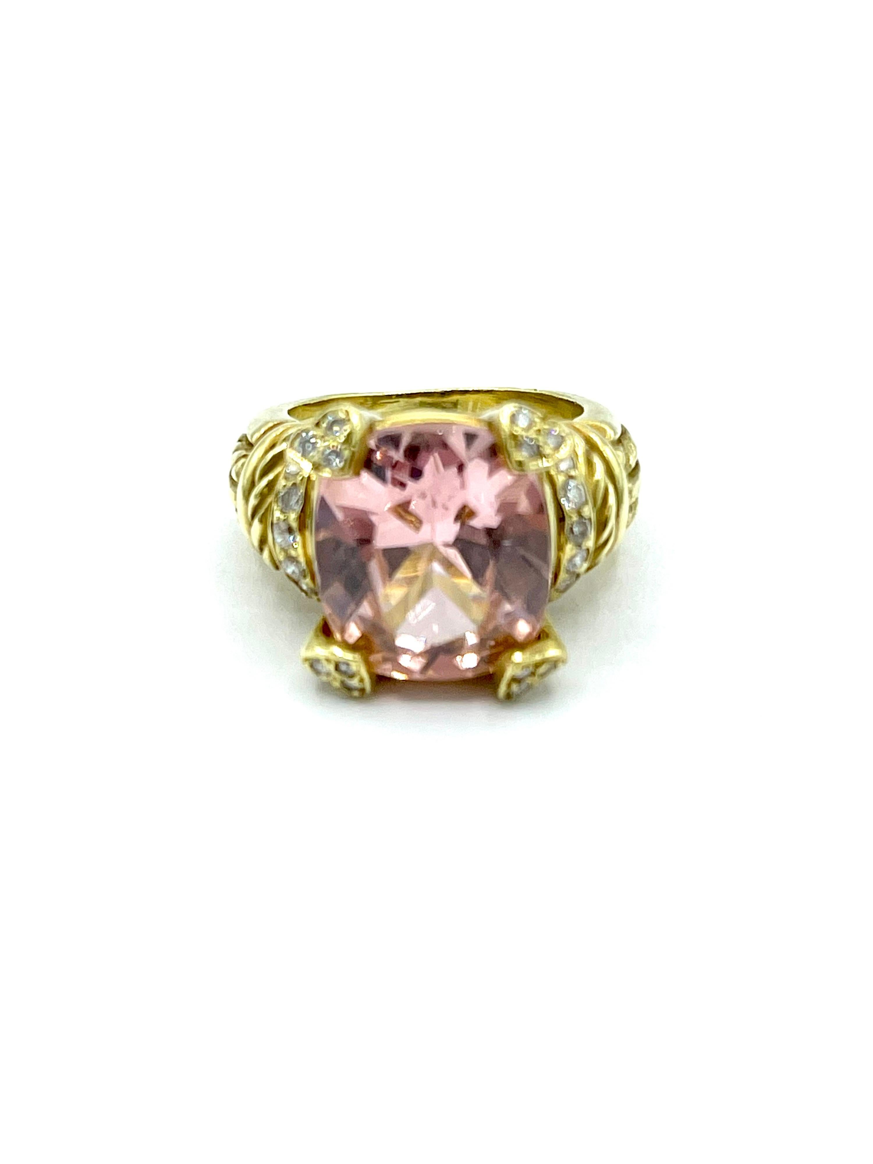 Moderne Judith Ripka Bague cocktail en or jaune avec quartz rose de 6,89 carats et diamants en vente