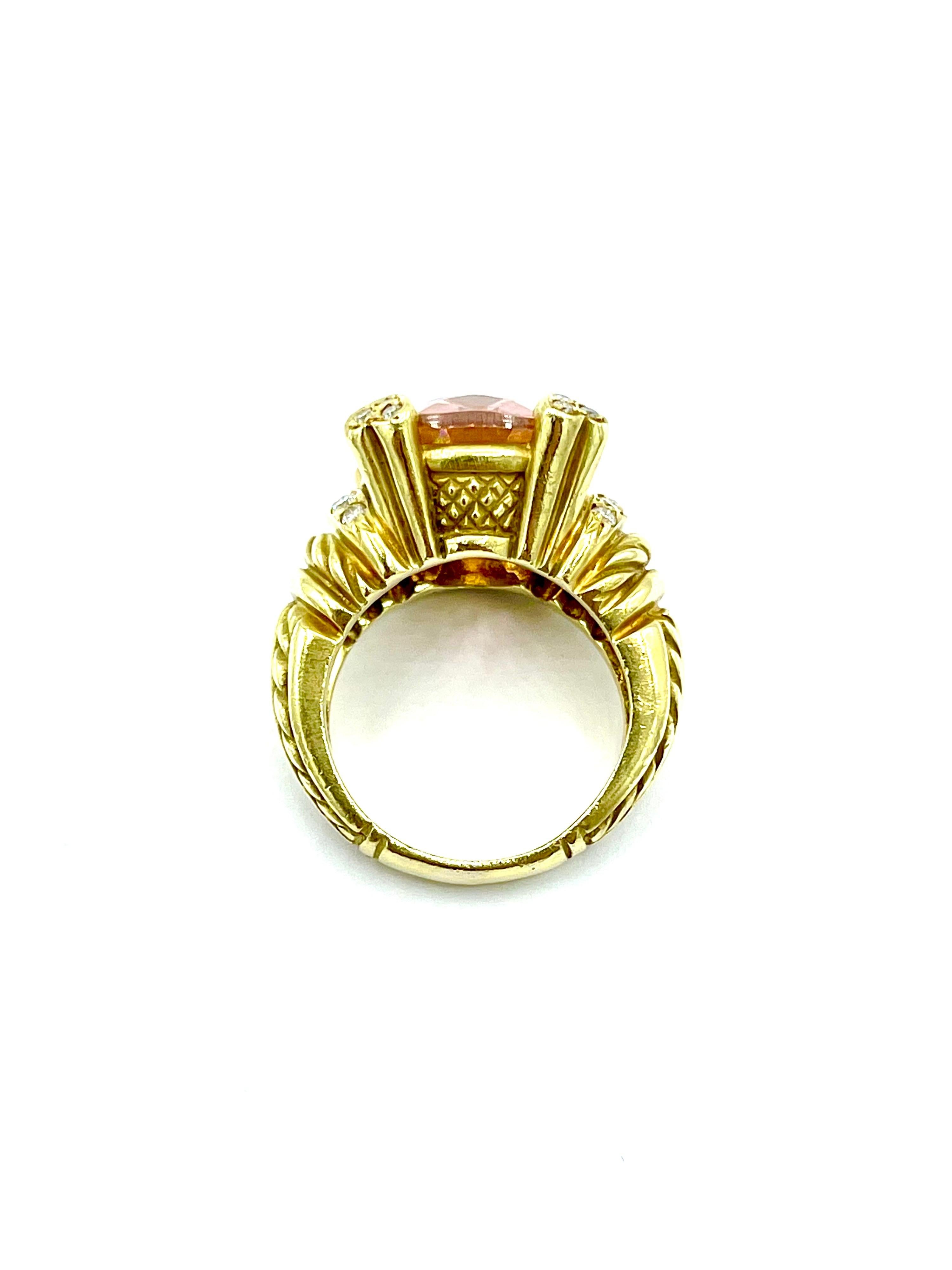 Modern Judith Ripka 6.89 Carat Pink Quartz and Diamond Yellow Gold Cocktail Ring For Sale