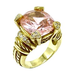 Judith Ripka 6.89 Carat Pink Quartz and Diamond Yellow Gold Cocktail Ring