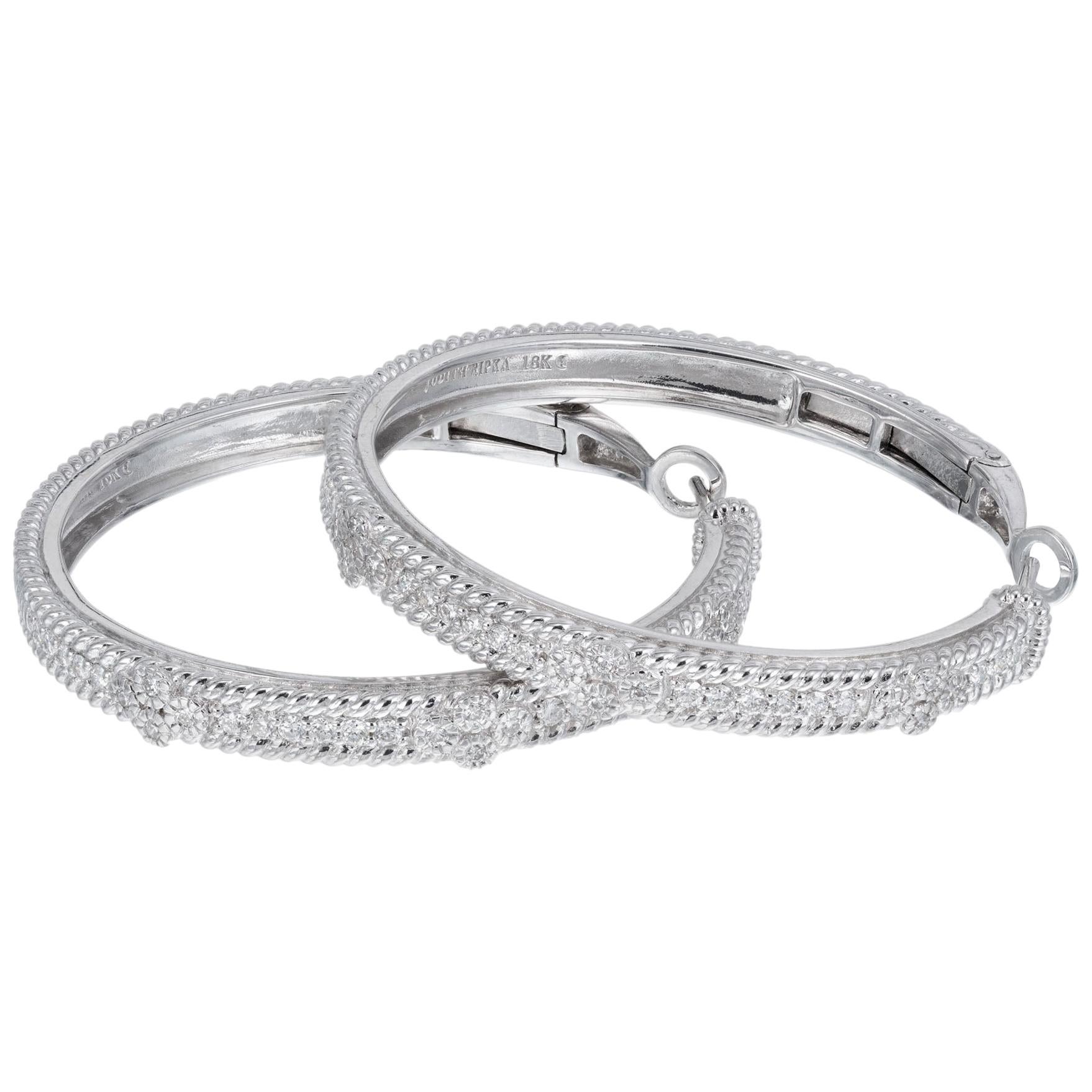 Judith Ripka .72 Carat Diamond White Gold Hoop Earrings For Sale