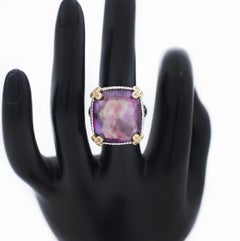 Judith Ripka 925 Silver 18k Gold Pink Corundum Monaco Ring