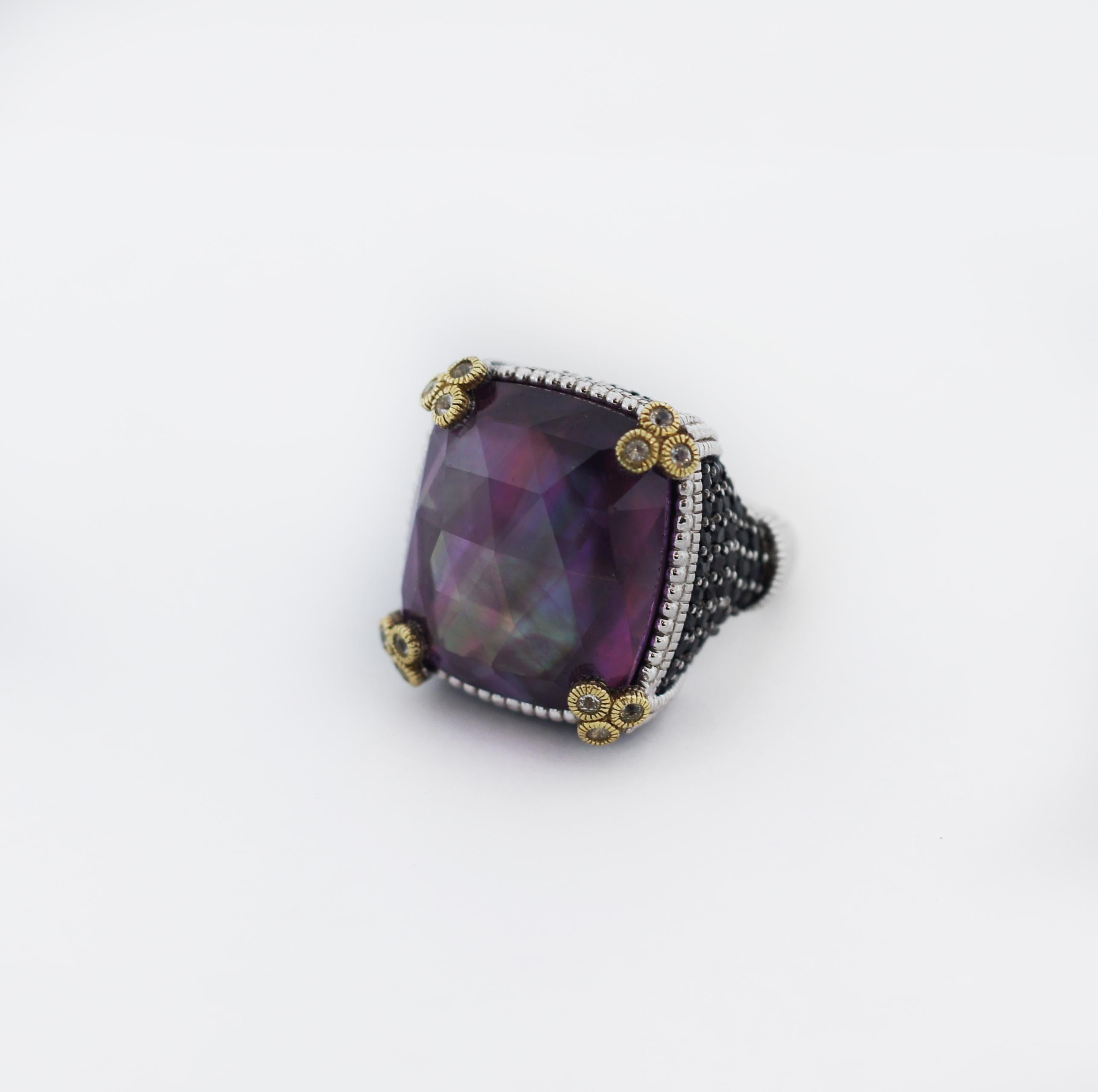 Judith Ripka 925 Silver 18k Gold Pink Corundum Monaco Ring In Good Condition For Sale In San Fernando, CA