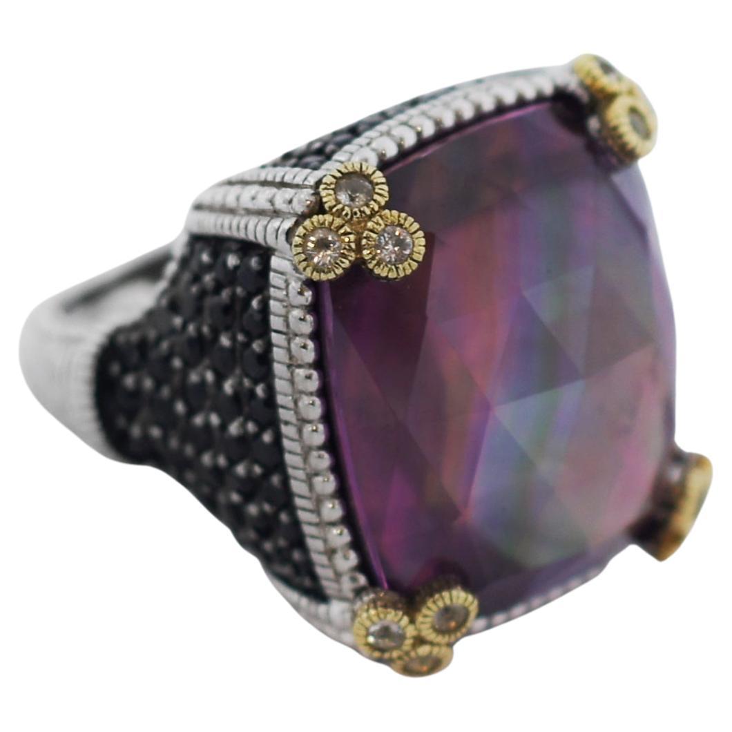 Judith Ripka 925 Silver 18k Gold Pink Corundum Monaco Ring
