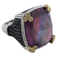 Judith Ripka 925 Silver 18k Gold Pink Corundum Monaco Ring