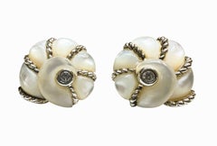 Judith Ripka 925 Sterling Mother Of Pearl Nautilus Shell Omega Back Earrings