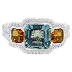 Judith Ripka 925 Sterling Silver Blue Topaz and Citrine Ring