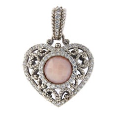 Judith Ripka 925 Sterling Silver Cz and Pink Agate Heart Pendant Charm