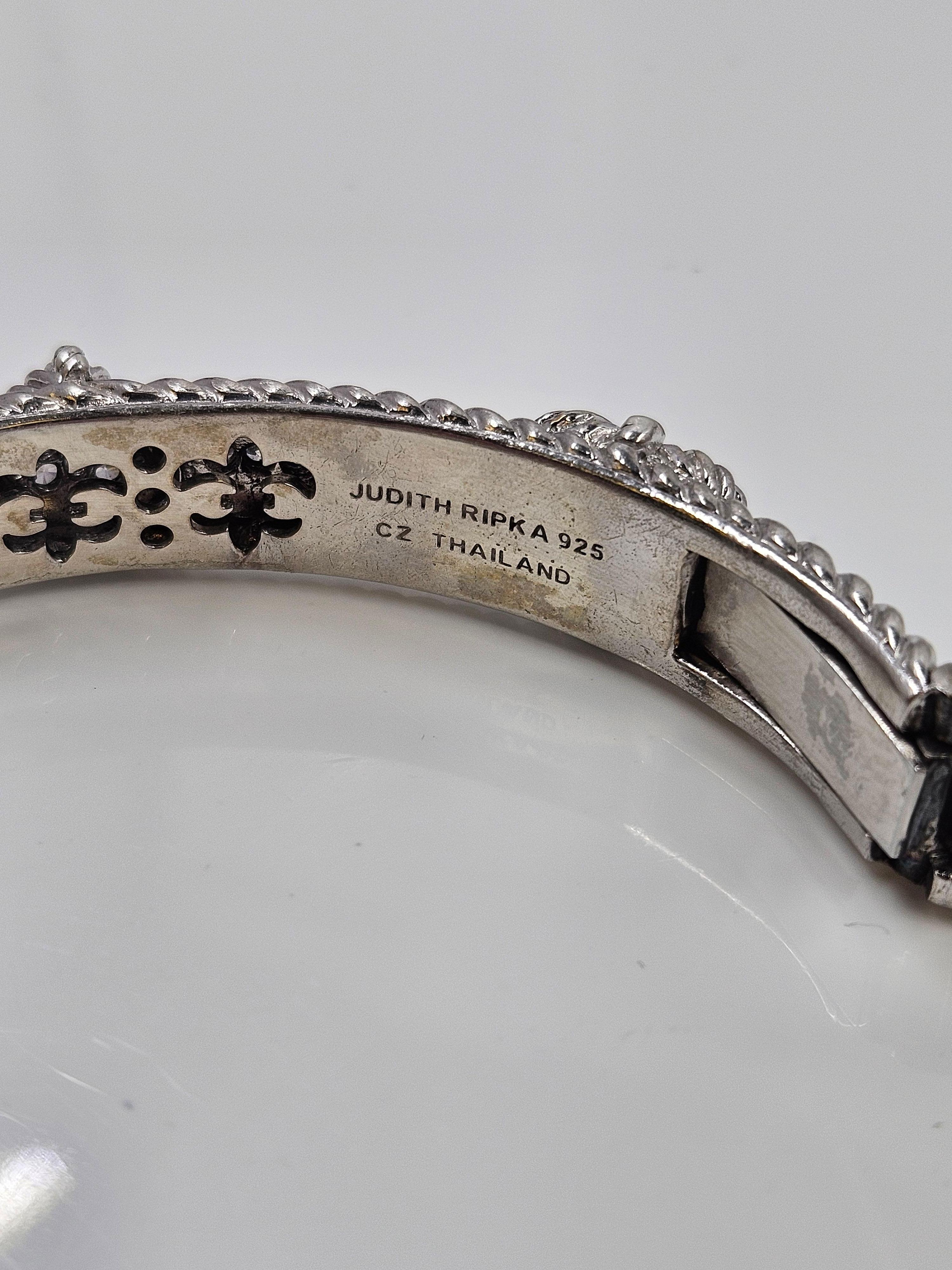 Modern Judith Ripka 925 Sterling Silver & CZ Heart Hinged Cuff Bracelet For Sale