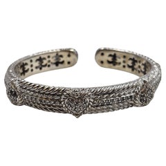 Judith Ripka 925 Sterling Silver & CZ Heart Hinged Cuff Bracelet