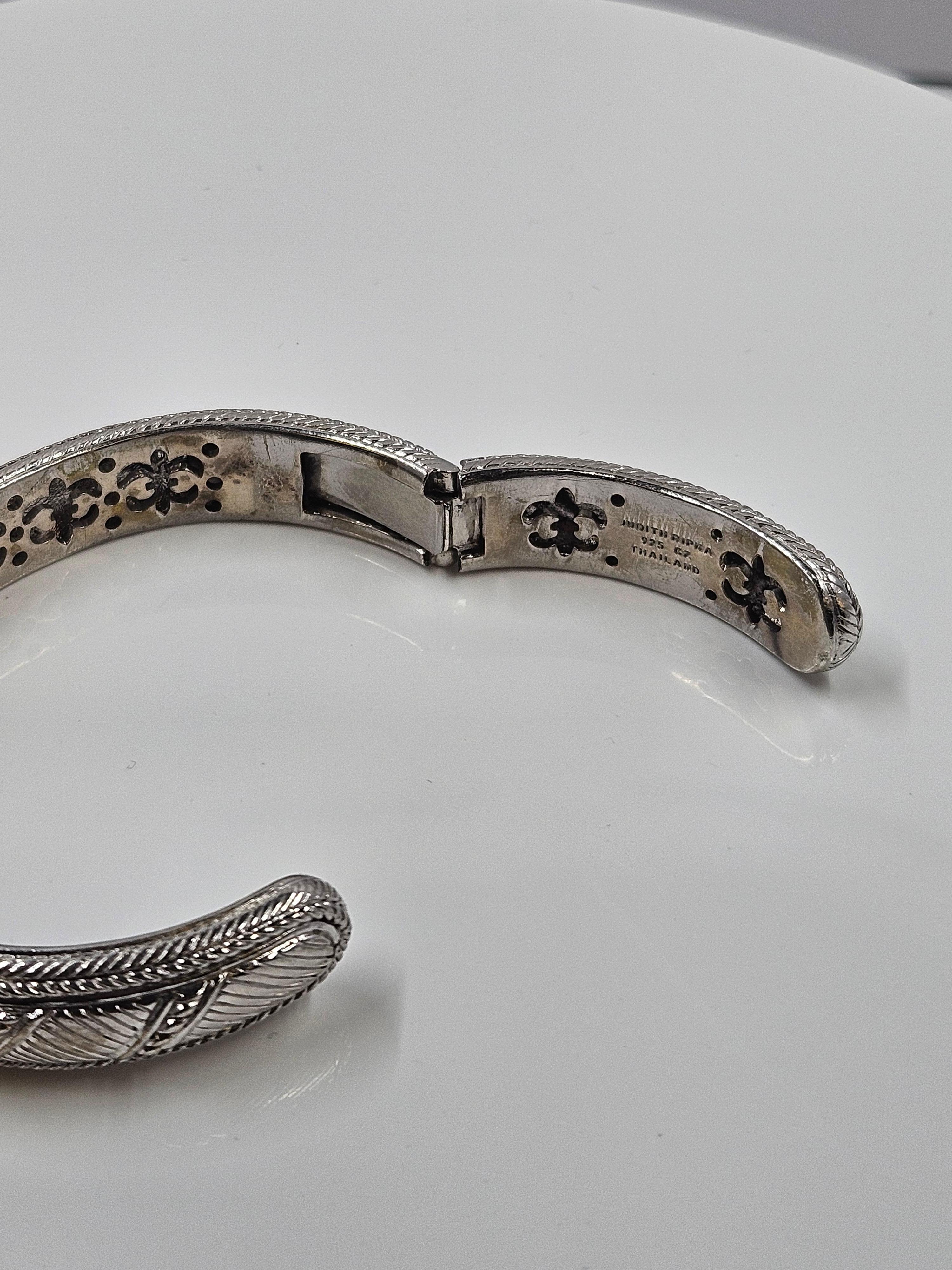 Modern Judith Ripka 925 Sterling Silver & CZ Hinged Cuff Bracelet For Sale