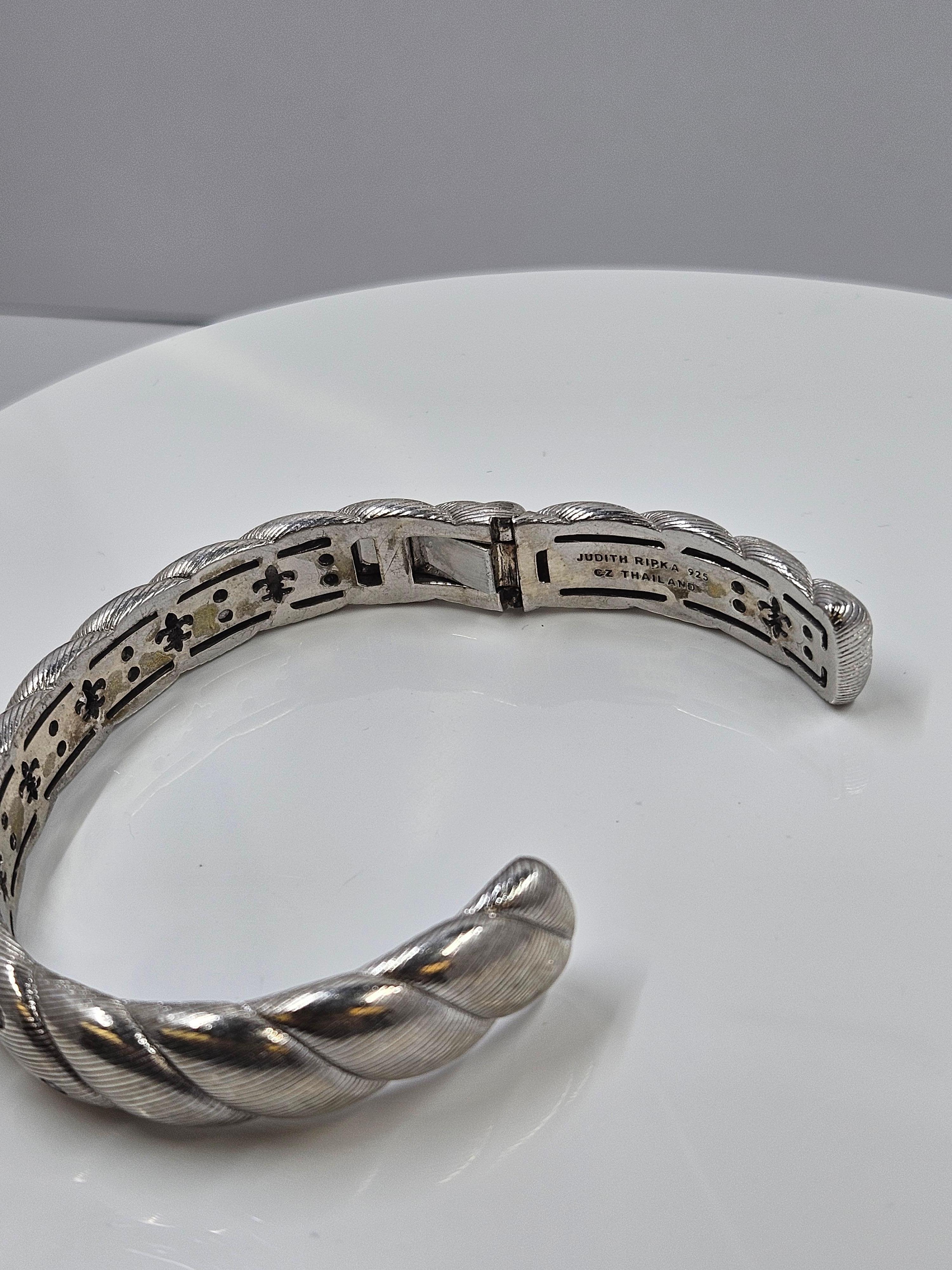 Women's Judith Ripka 925 Sterling Silver & CZ Hinged Cuff Bracelet For Sale