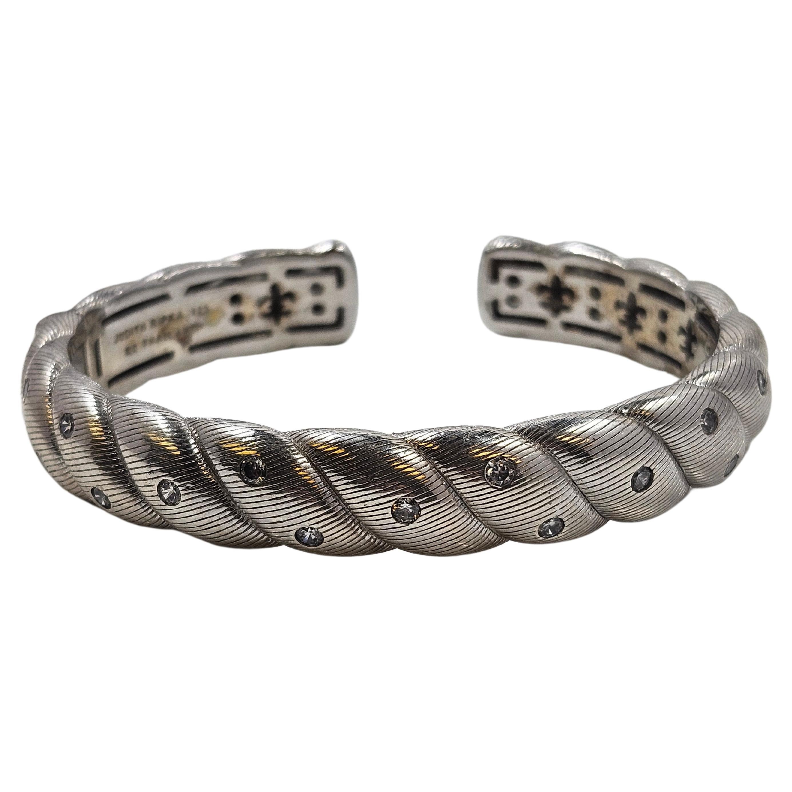 Judith Ripka 925 Sterling Silver & CZ Hinged Cuff Bracelet For Sale