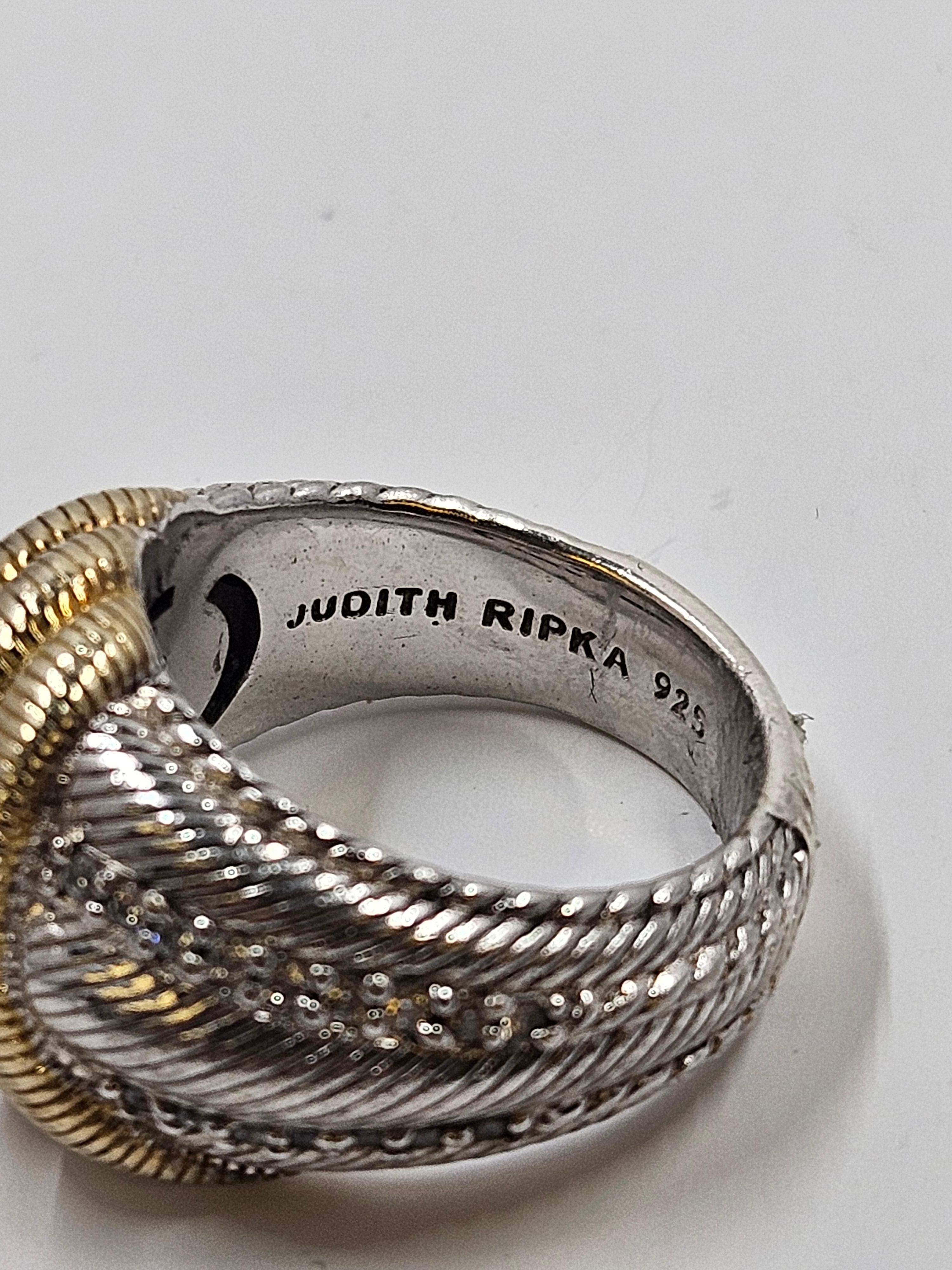 Judith Ripka 925 Sterling Silver & CZ Two Tone Ring In Good Condition In Endwell, NY