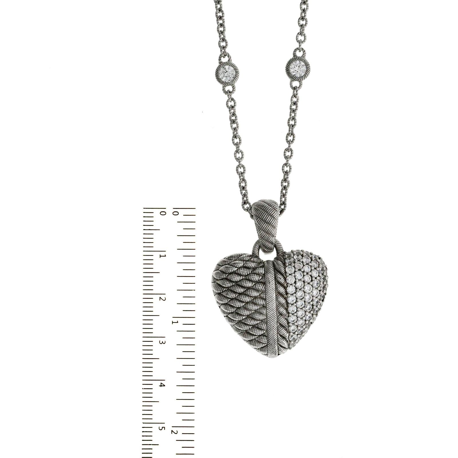 Women's or Men's Judith Ripka 925 Sterling Silver Diamonique Heart Pendant Necklace