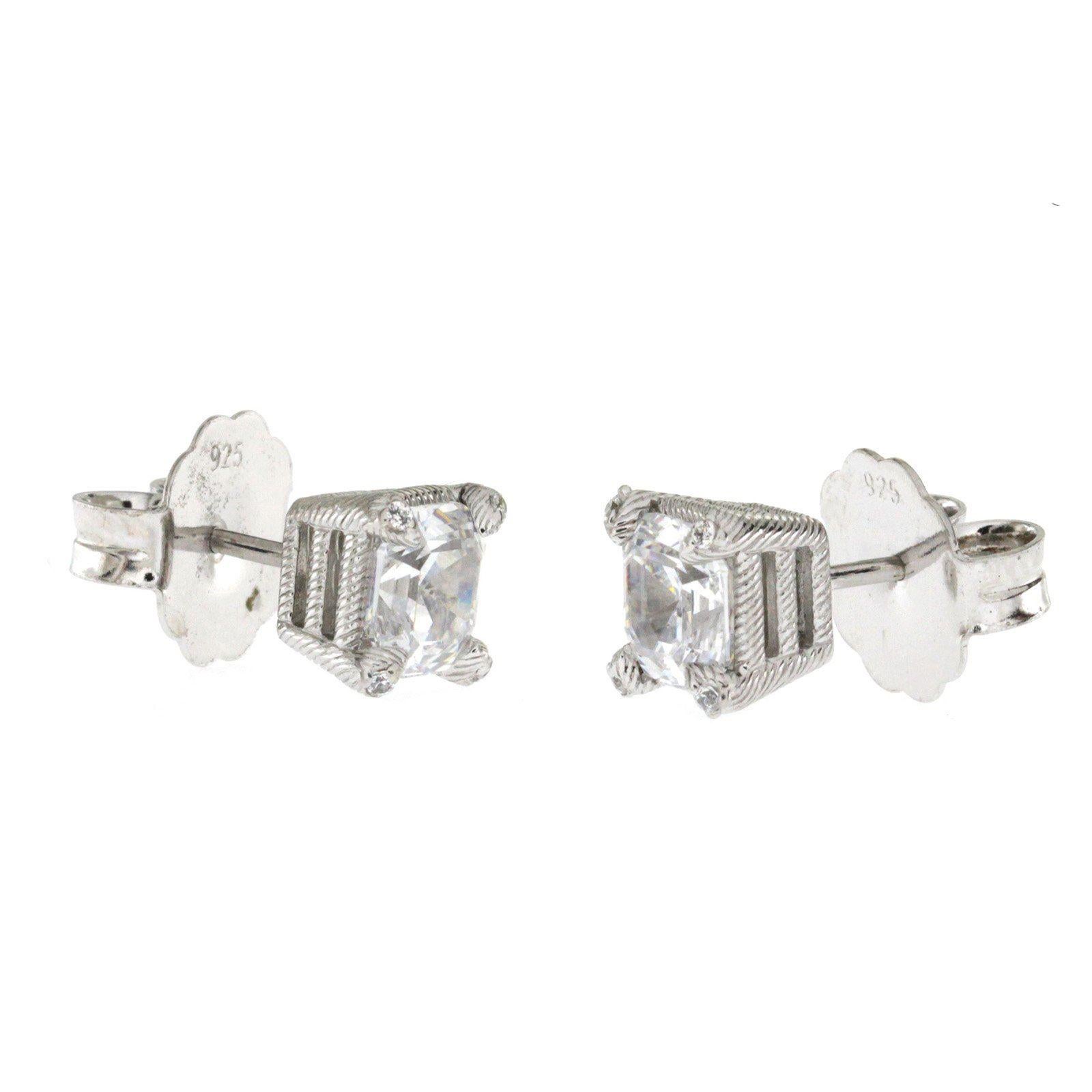 Judith Ripka 925 Sterling Silver Diamonique Stud Earrings In Excellent Condition In Los Angeles, CA