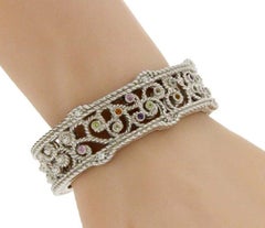 Judith Ripka 925 Sterling Silver Multi-Color Stones Bangle Bracelet