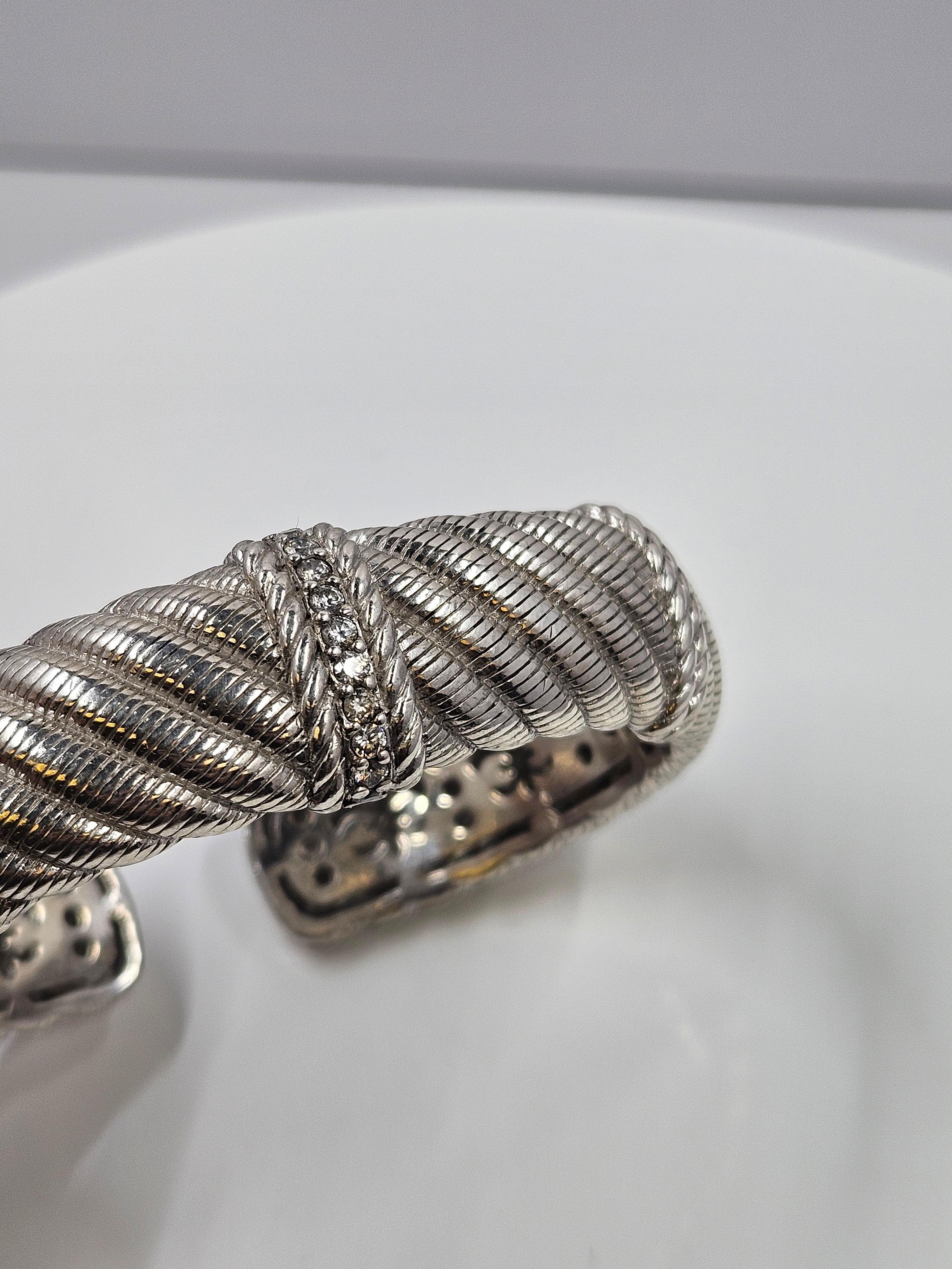 Modern Judith Ripka 925 Sterling Sterling & CZ Chunky Hinged Cuff Bracelet For Sale