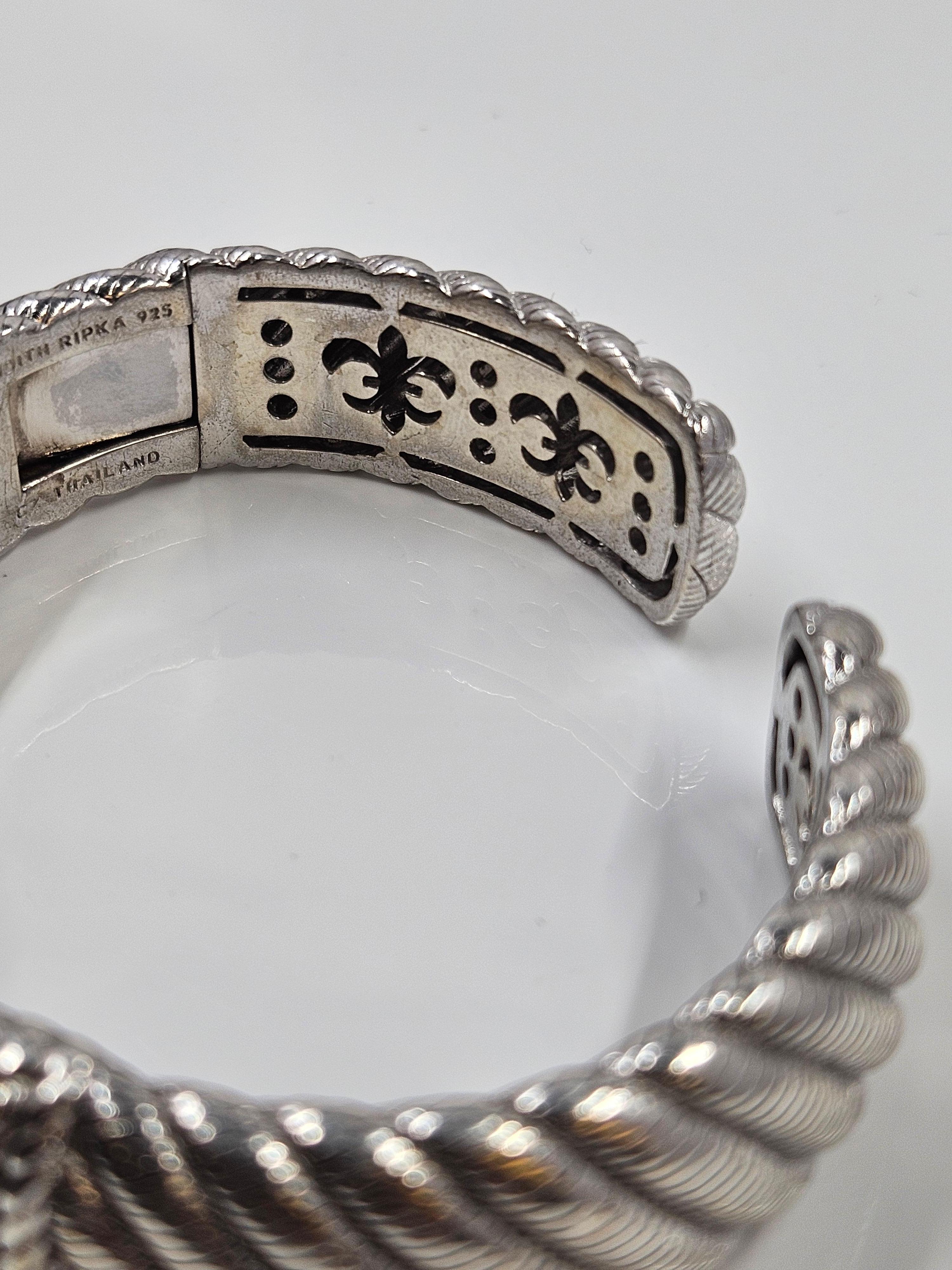 Judith Ripka 925 Sterling Sterling & CZ Chunky Hinged Cuff Bracelet In Good Condition For Sale In Endwell, NY