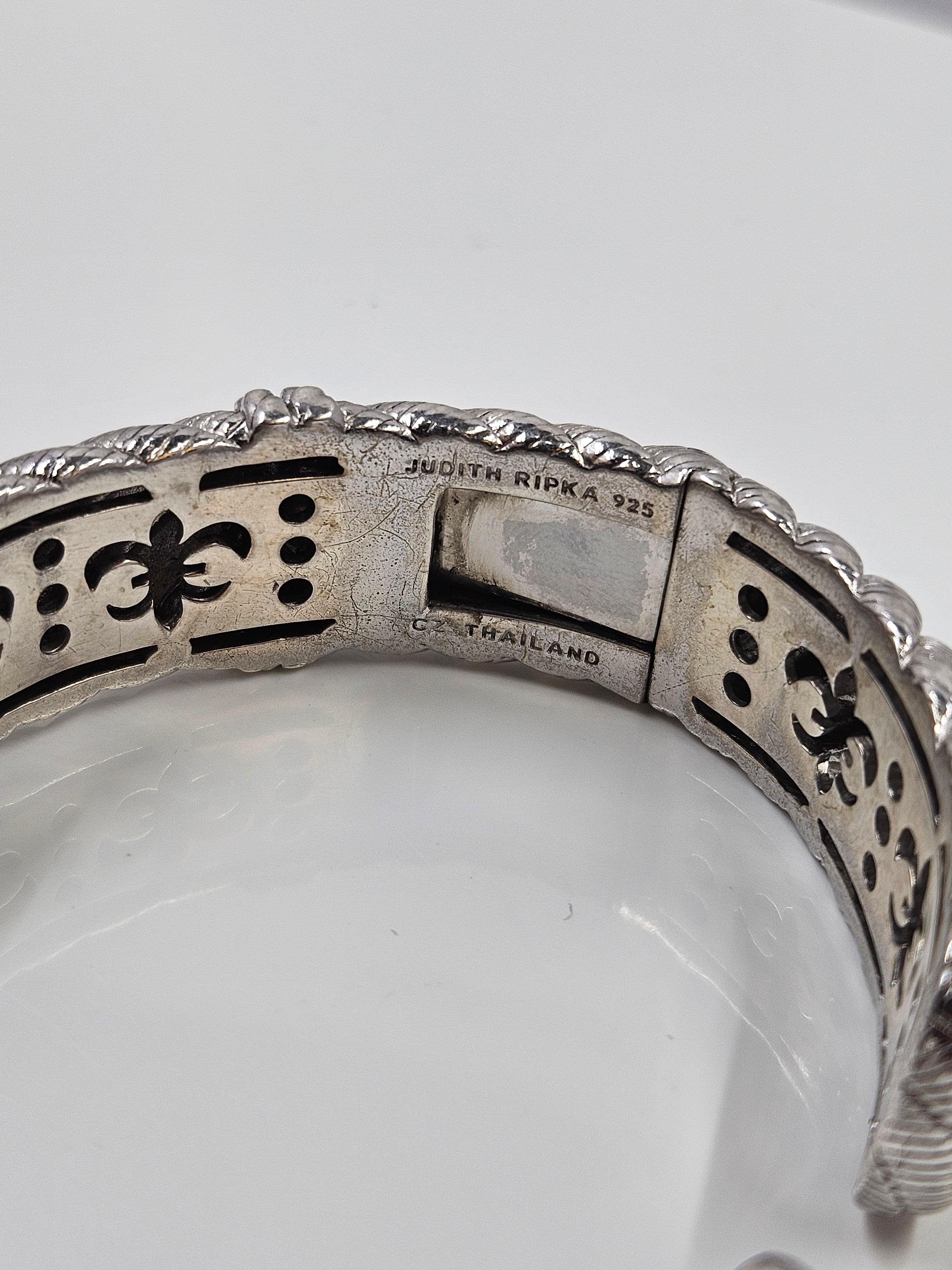 Women's or Men's Judith Ripka 925 Sterling Sterling & CZ Chunky Hinged Cuff Bracelet For Sale