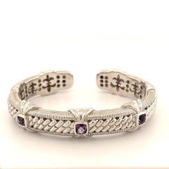 Judith Ripka Brazalete de plata de ley con bisagra de amatista de 5 mm y 50 g que encaja en 9 pulg.