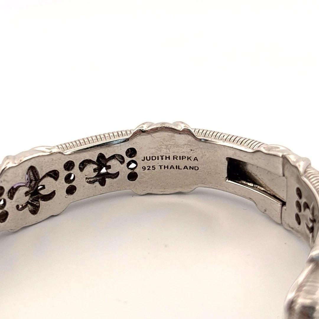 Judith Ripka Amethyst 5mm Hinged 50g Fits 9in Sterling Silver Cuff Bracelet In Good Condition For Sale In Carmel By The Sea, CA