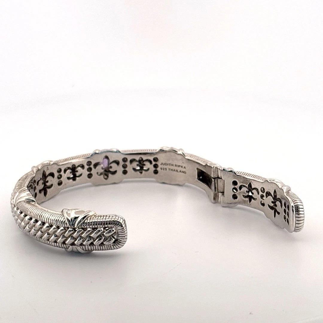 Women's Judith Ripka Amethyst 5mm Hinged 50g Fits 9in Sterling Silver Cuff Bracelet For Sale