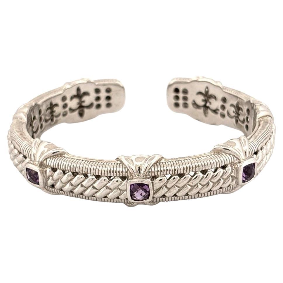 Judith Ripka Amethyst 5mm Hinged 50g Fits 9in Sterling Silver Cuff Bracelet
