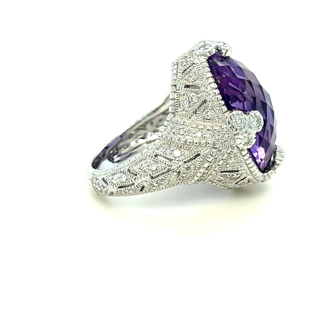 Oval Cut Judith Ripka Amethyst and Diamond Cocktail Ring in White Gold For Sale