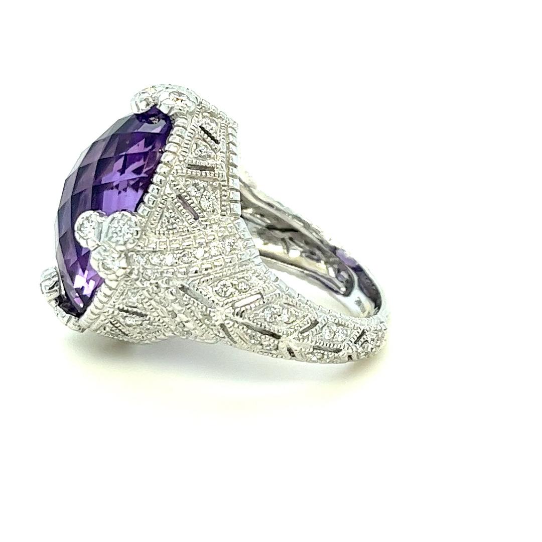 Women's Judith Ripka Amethyst and Diamond Cocktail Ring in White Gold For Sale