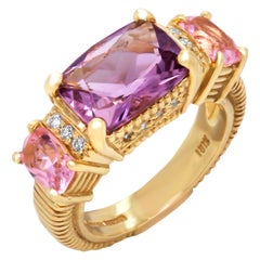 Judith Ripka Amethyst and Kunzite Yellow Gold and Diamond Three-Stone Ring