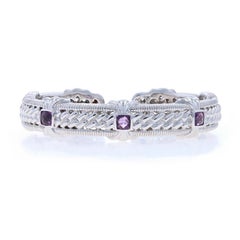 Judith Ripka Amethyst Cuff Bracelet 6 3/4" - Sterling 925 Cushion Checkerboard