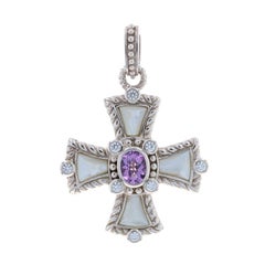 Judith Ripka Pendentif en forme de croix en améthyste, nacre et zirconia cubique 925