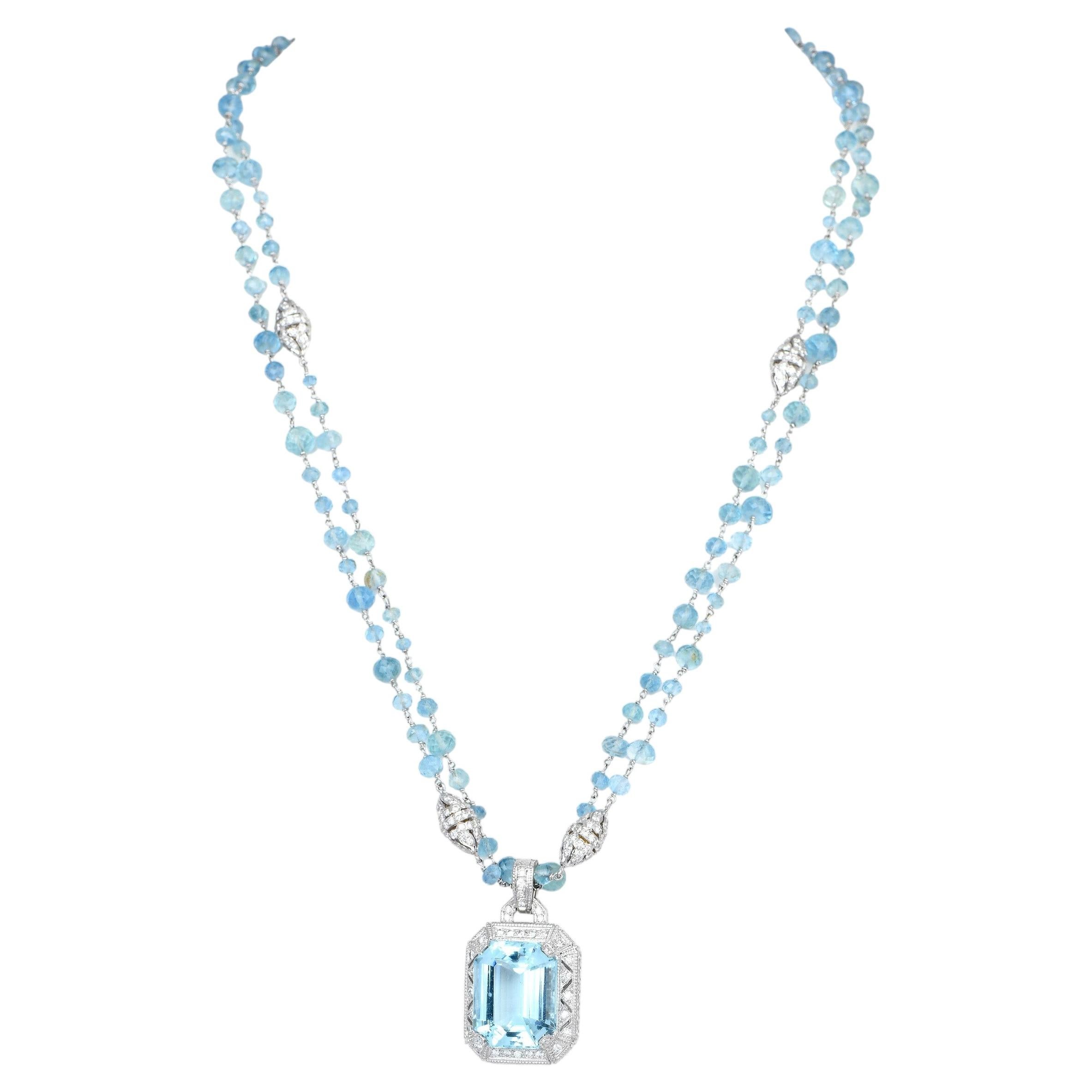 Judith Ripka Aquamarine Diamond 18K White Gold Long Necklace For Sale