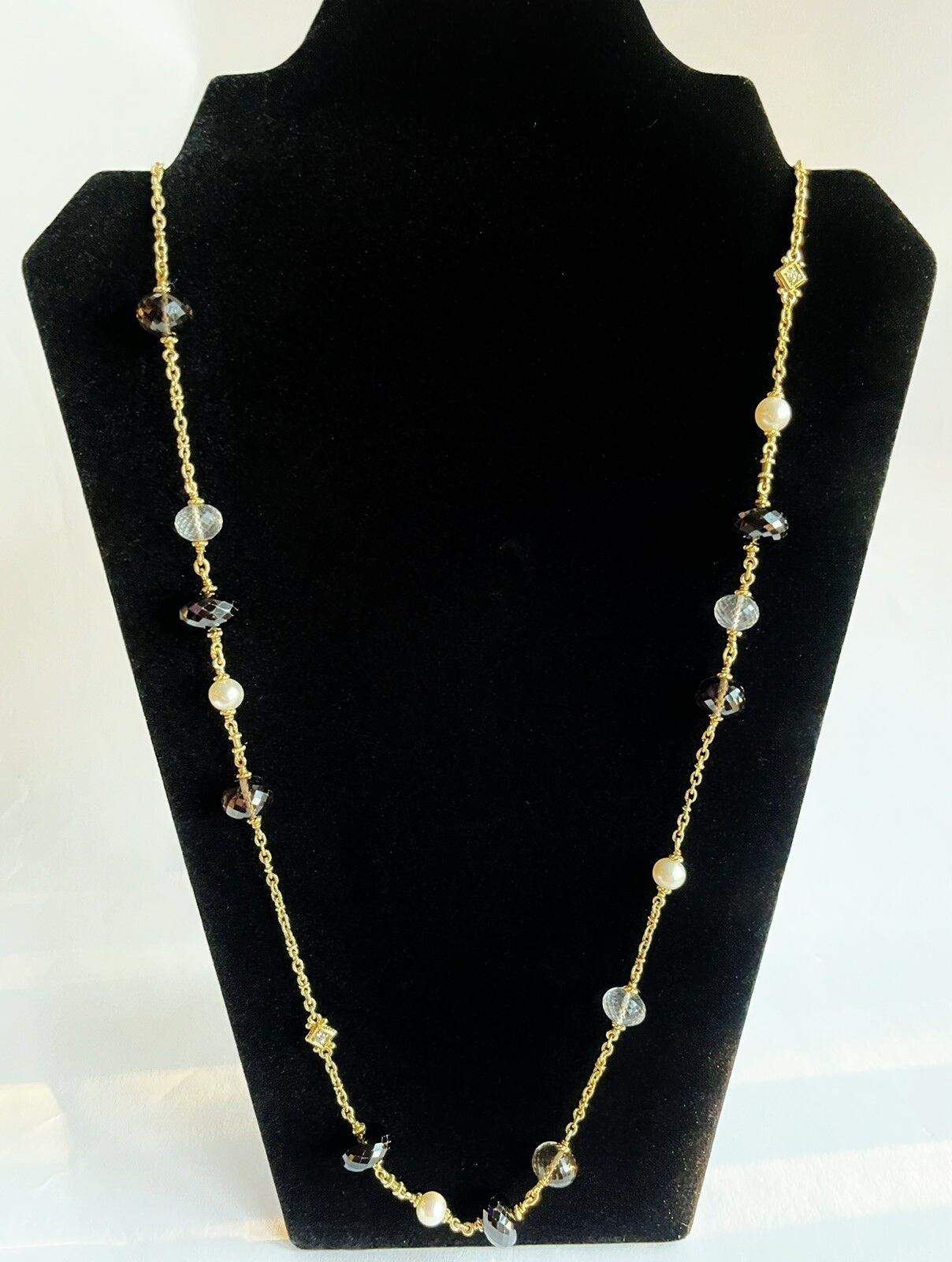 Judith Ripka Bahama Mama Diamond Gem Pearl Necklace / 80 Grams / 18K Gold In New Condition For Sale In Rancho Mirage, CA