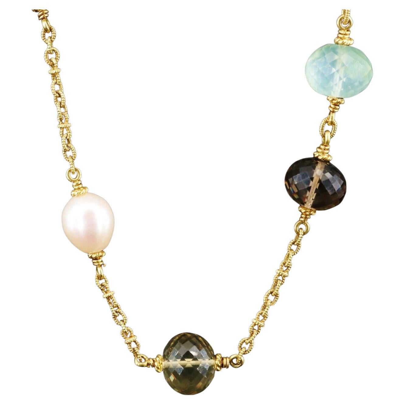 Judith Ripka Bahama Mama Diamond Gem Pearl Necklace / 80 Grams / 18K Gold