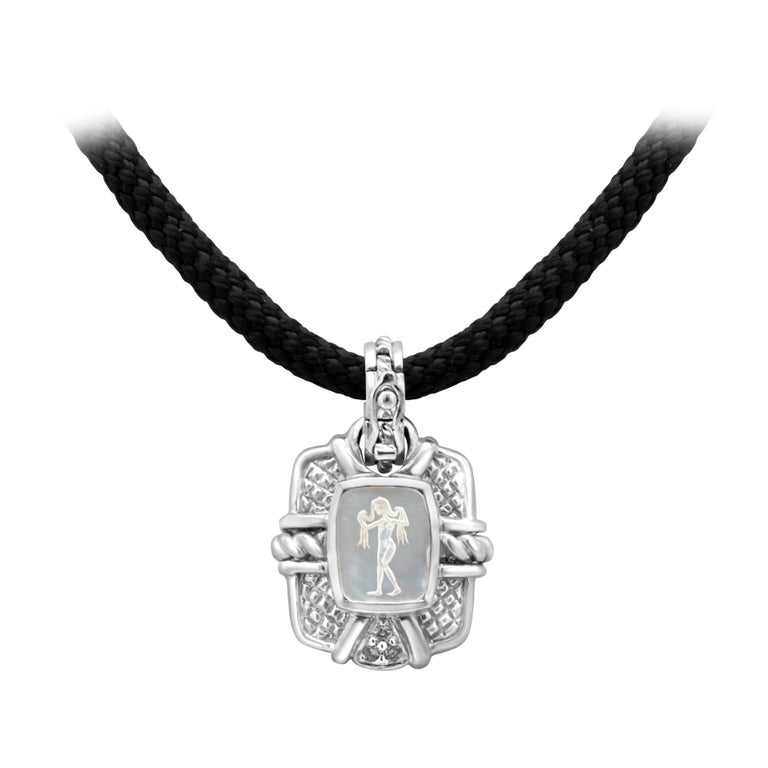 Judith Ripka Black Silk String Necklace with Antique White Gold Pendant