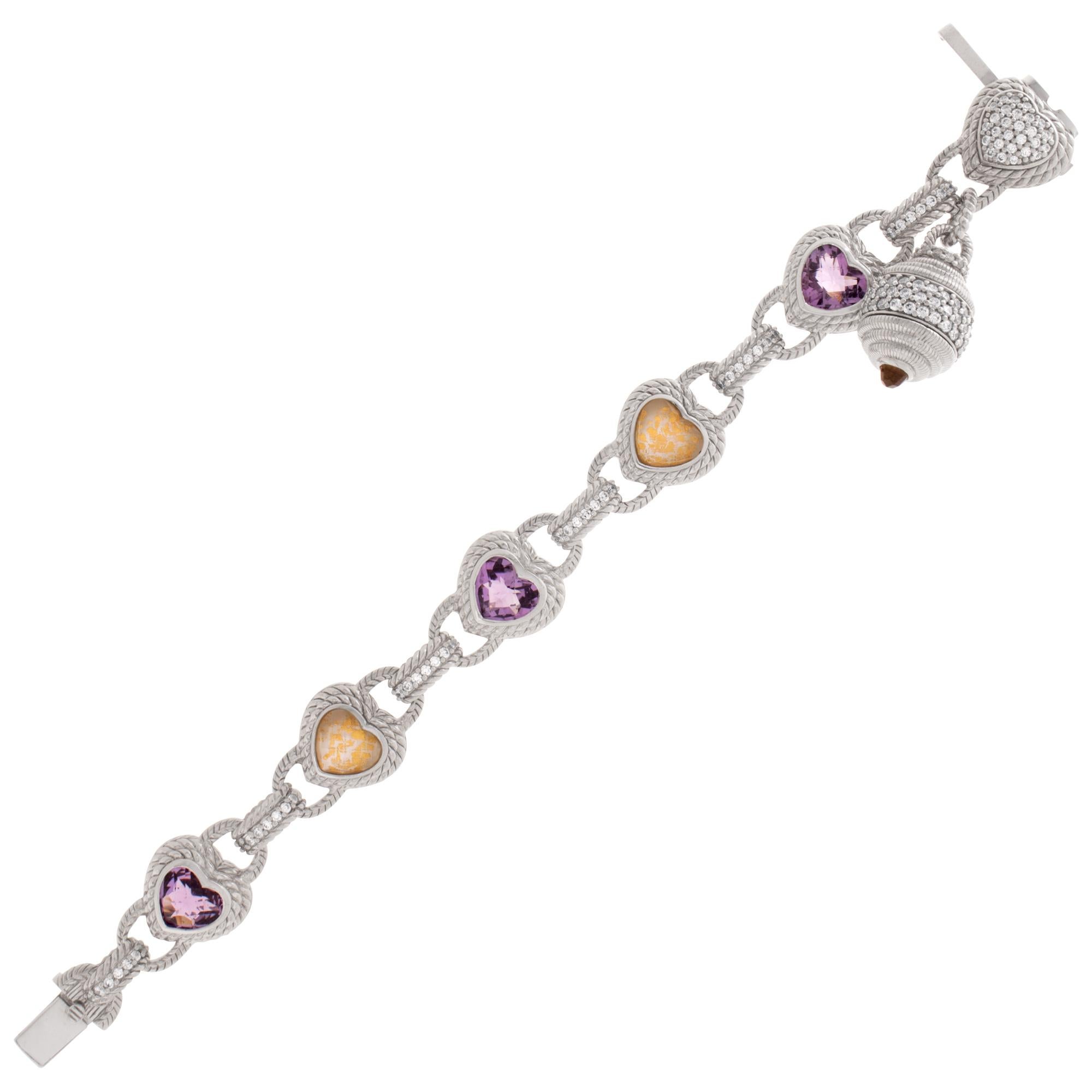 Judith Ripka Armband mit Amethyst- und Quarzherzen aus Sterlingsilber im Zustand „Hervorragend“ in Surfside, FL