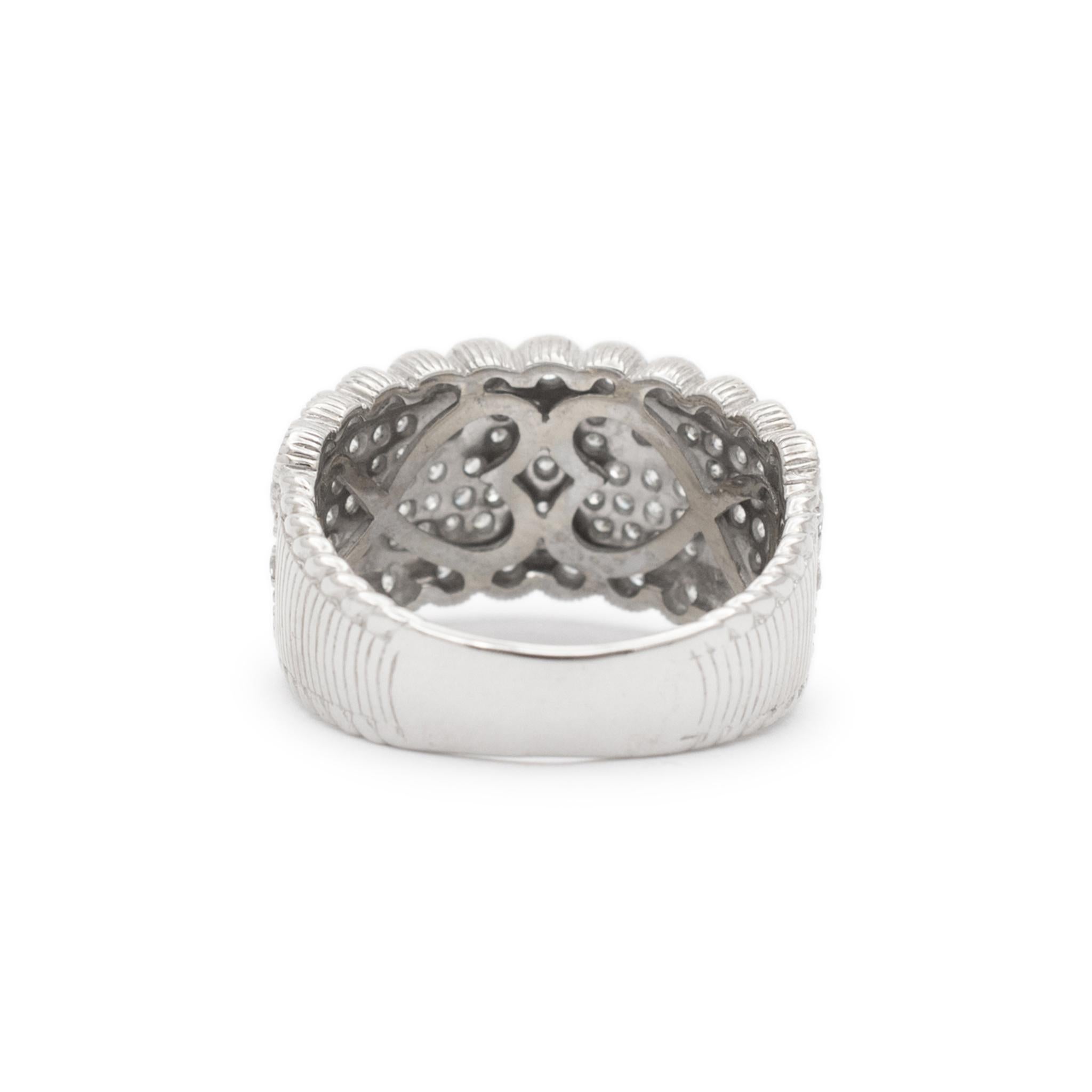 Women's Judith Ripka Bridal Ladies 14K White Gold Textured Cluster Diamond Band Ring For Sale