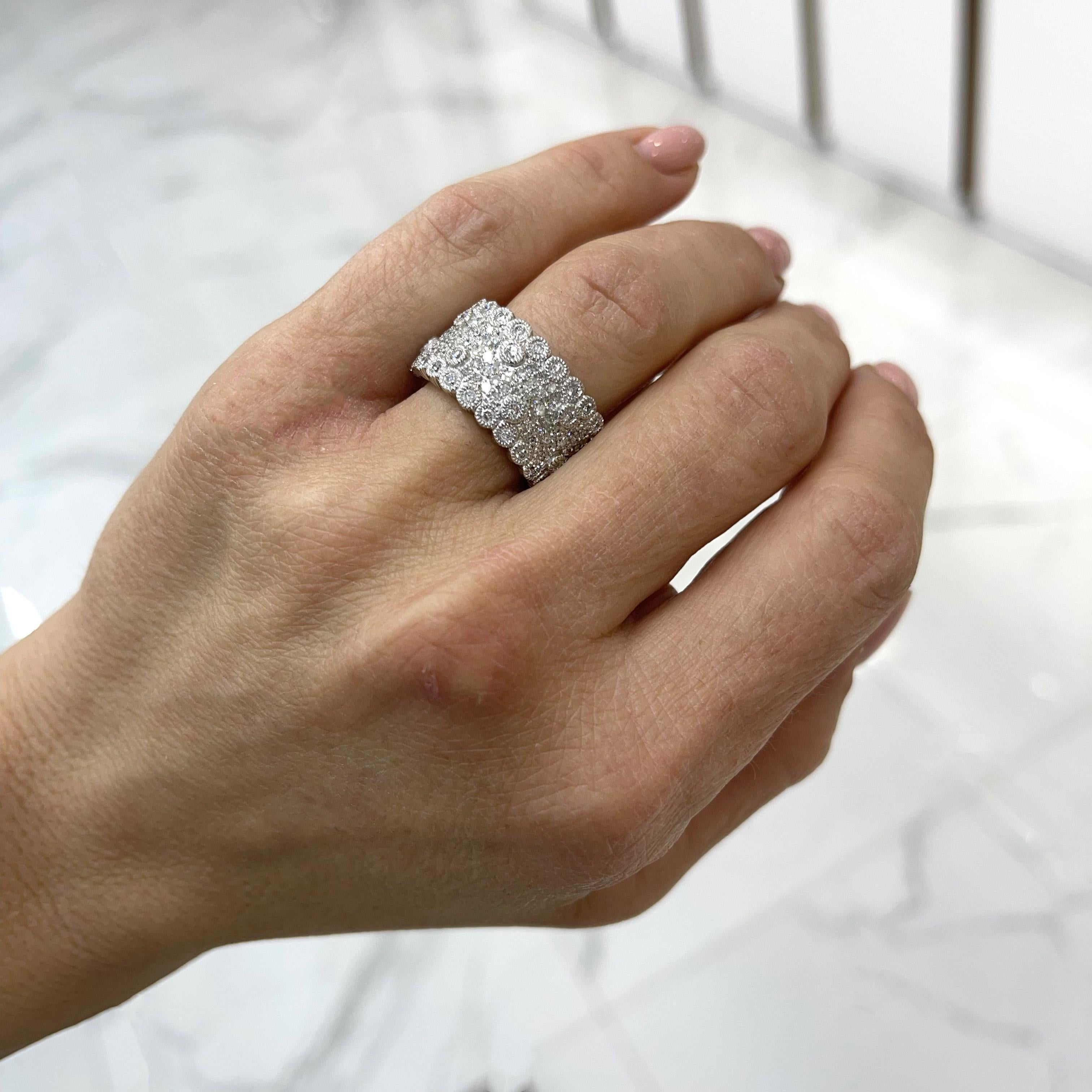 Judith Ripka Bridal Ladies 14K White Gold Textured Cluster Diamond Band Ring For Sale 3